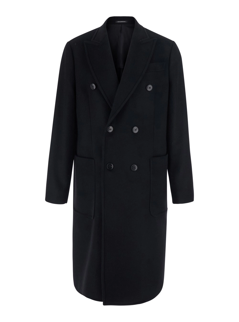 Emporio Armani Cappotto doppiopetto con revers a lancia in lana e cashmere nero uomo