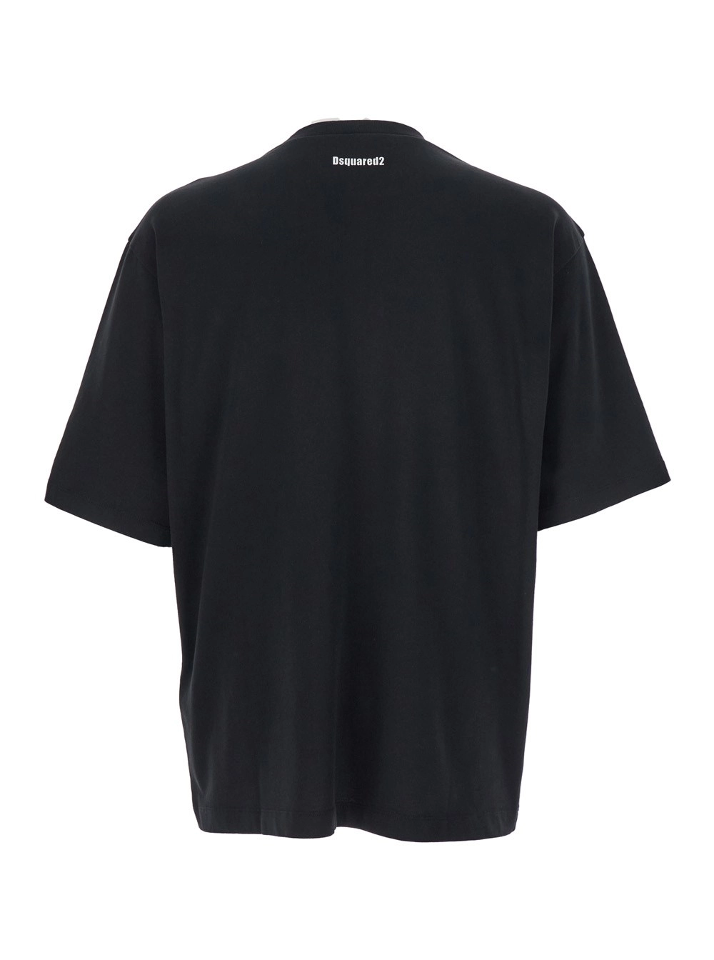 Dsquared2 T-Shirt Girocollo con Maxi Logo Lettering sul Fronte in Cotone Nera Uomo, view 2