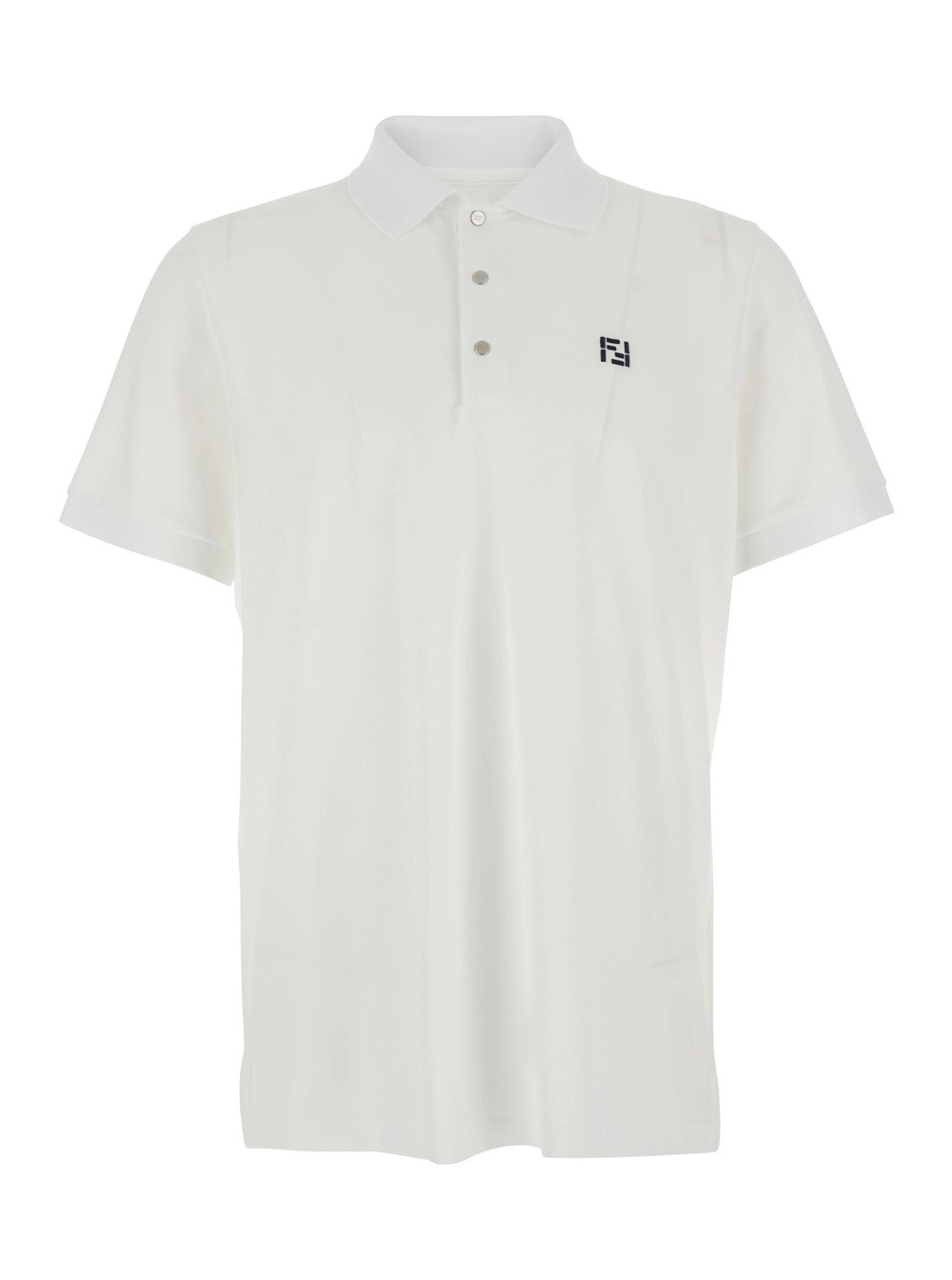 Fendi Polo con Colletto Classico e Logo sul Fronte in Cotone Bianca Uomo