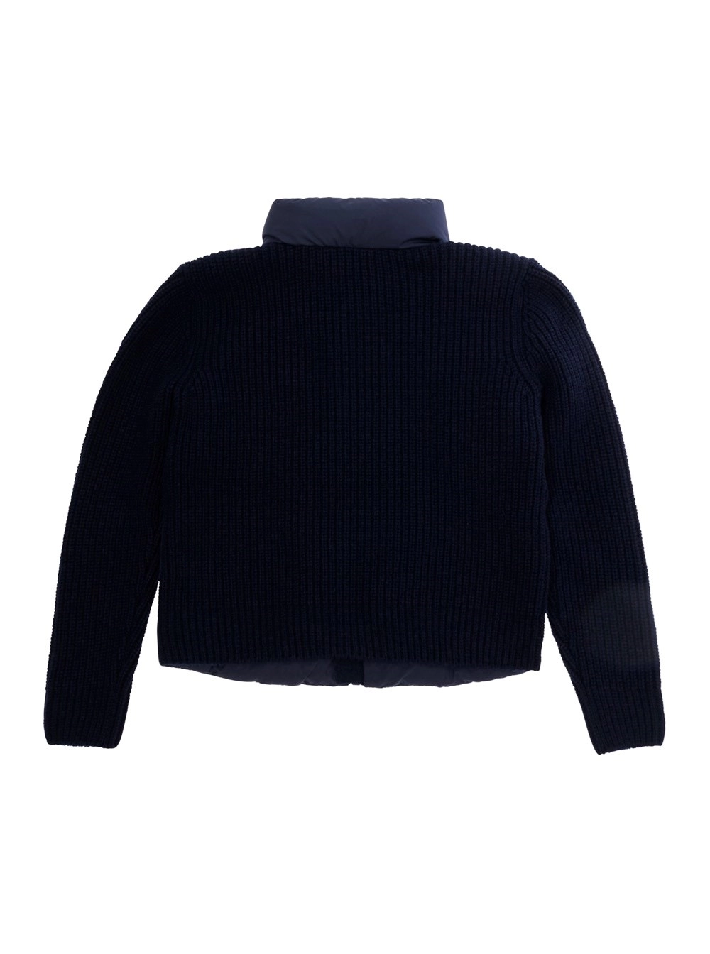 Moncler kids Maglia con collo alto e patch logo frontale in cotone e tessuto tecnico Blu Bambina, view 2