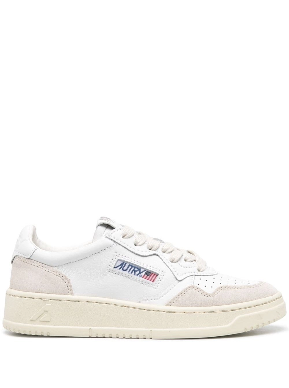 Autry Sneaker Low Top 'Medalist' con Dettagli in Suede Beige in Pelle Bianca Donna