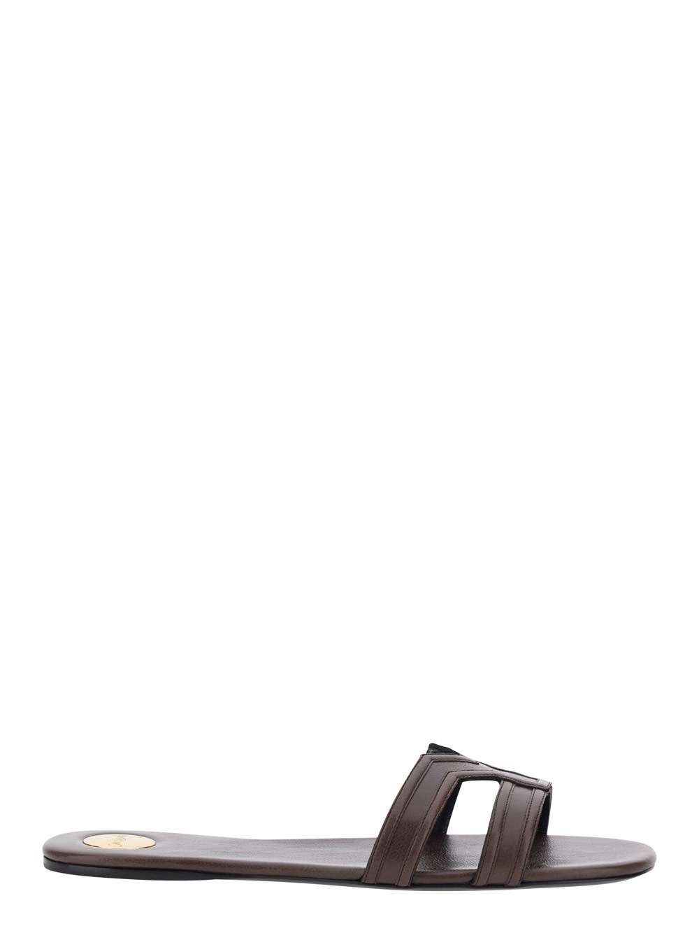 Saint Laurent Sandali 'MABROUKA' con punta arrotondata e fascia spessa doppiain Pelle Marrone Donna