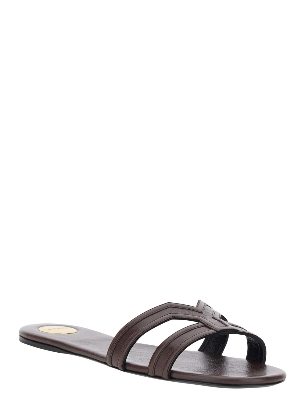 Saint Laurent Sandali 'MABROUKA' con punta arrotondata e fascia spessa doppiain Pelle Marrone Donna, view 2