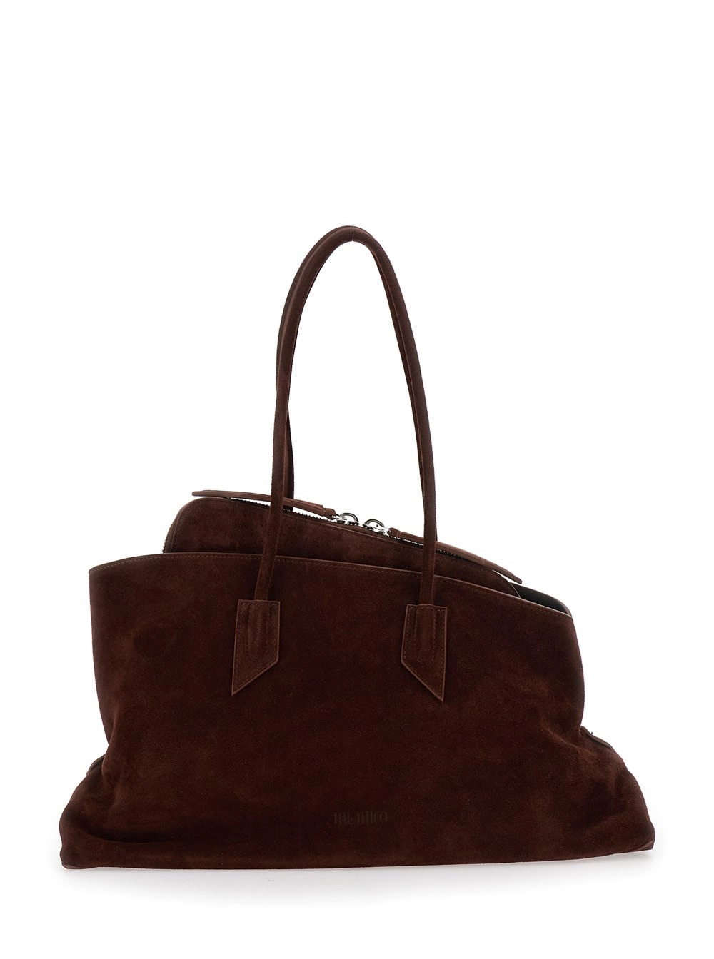 The Attico Borsa a Spalla 'La Passeggiata' con Due Manici Superiori in Pelle Scamosiata Marrone Donna