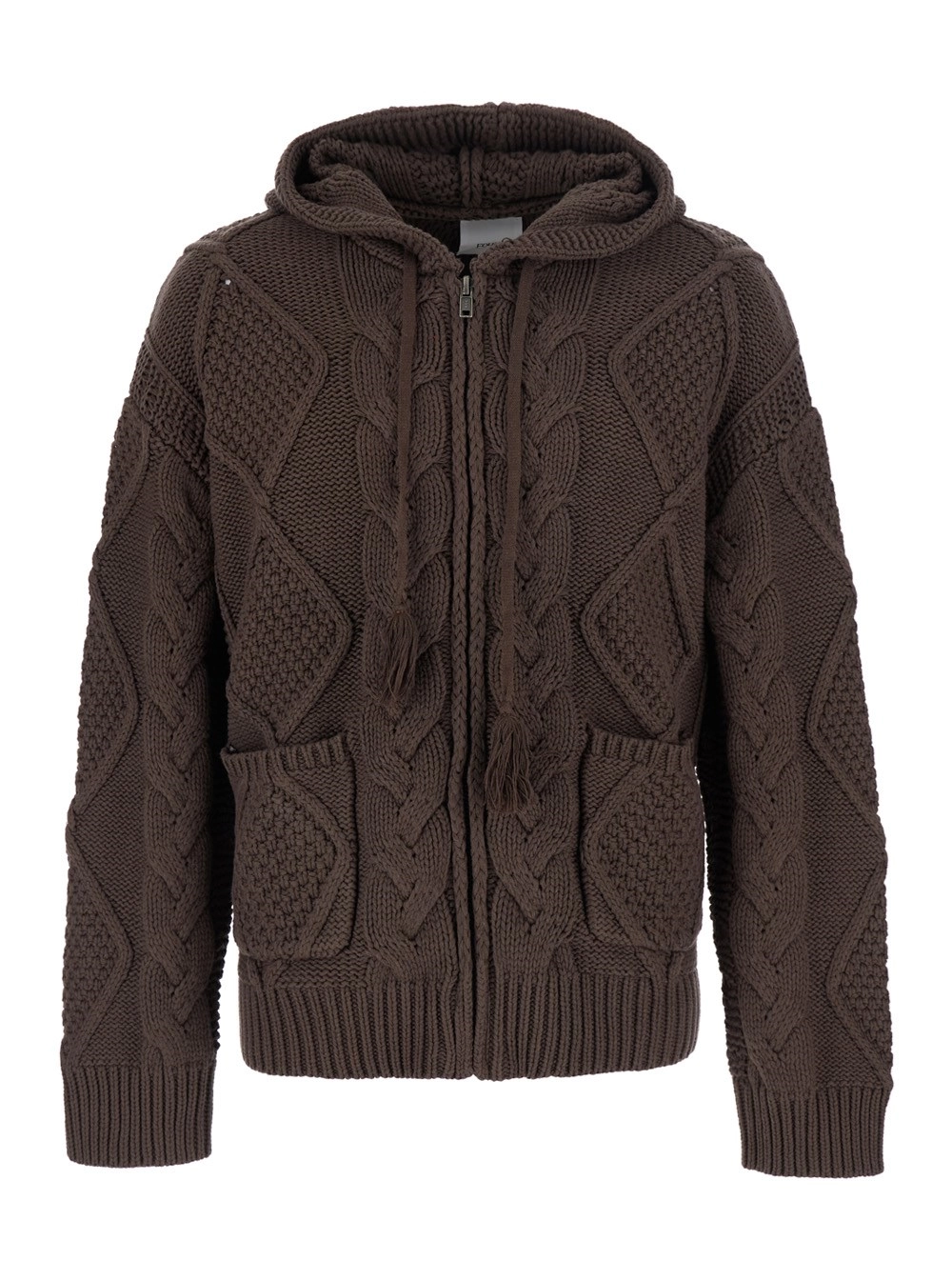 Found Cardigan con cappuccio e ricamo all-over in lana marrone uomo