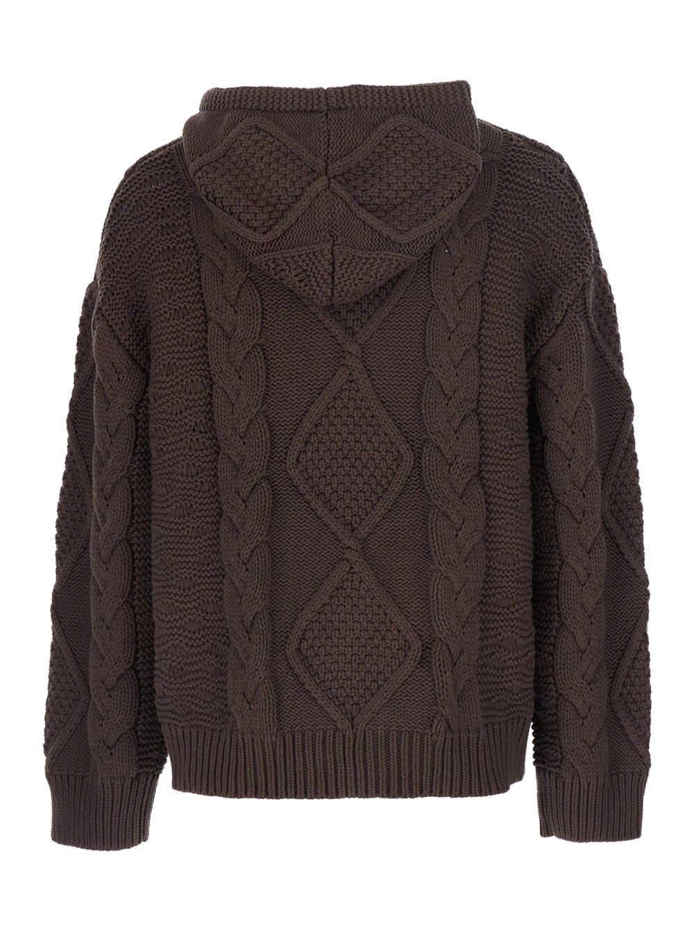 Found Cardigan con cappuccio e ricamo all-over in lana marrone uomo, view 2