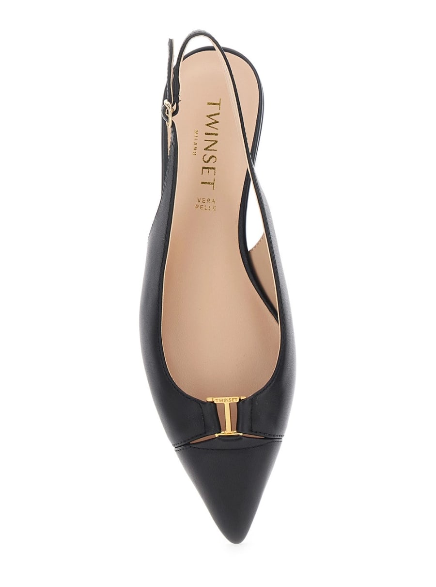 Twinset Ballerine con Design a Punta e Cinturino Regolabile in Pelle Nere Donna, view 4
