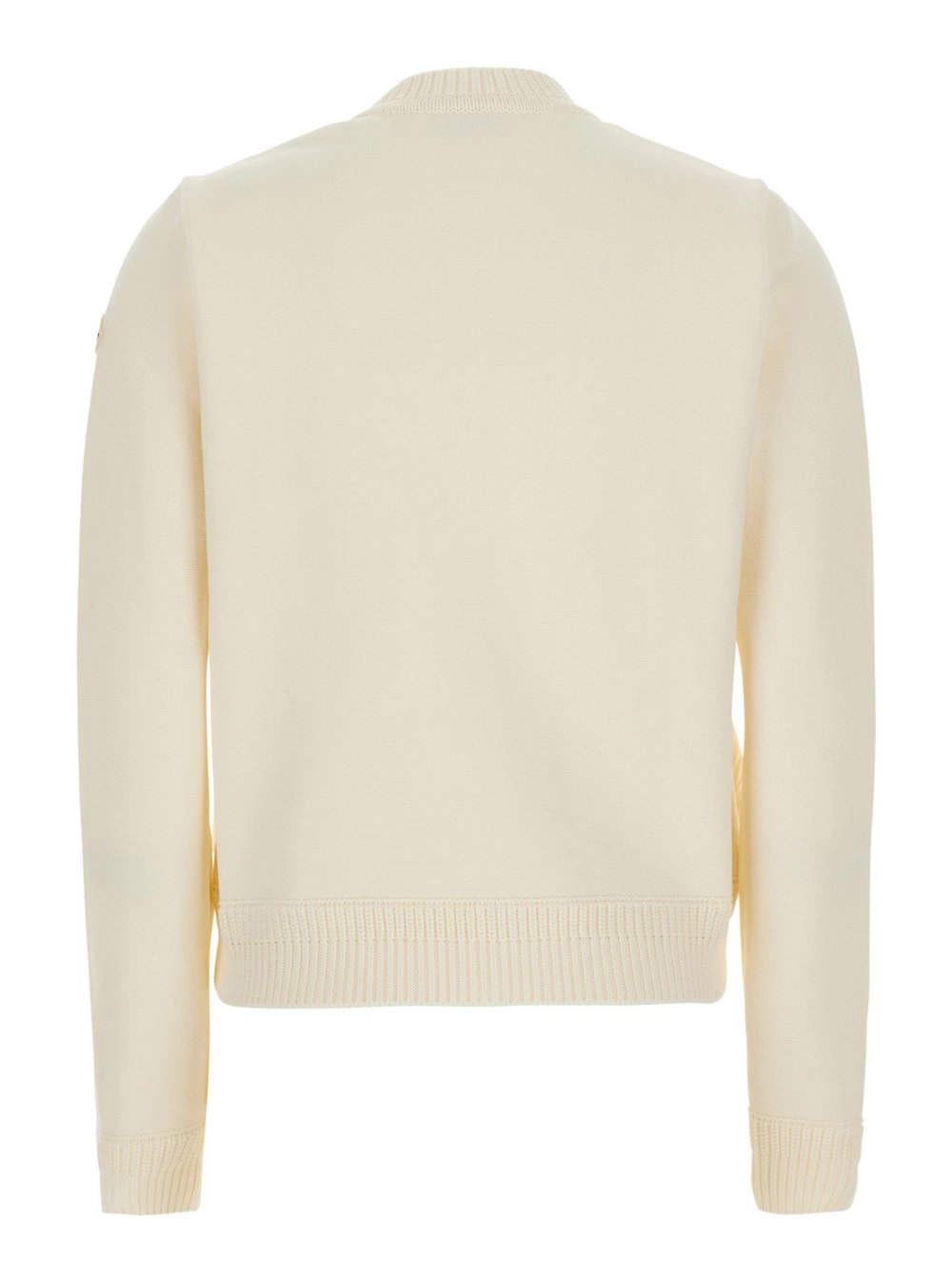 Moncler Cardigan girocollo con design trapuntato sul fronte e patch logo sulla manica in tessuto tecnico bianco donna, view 2