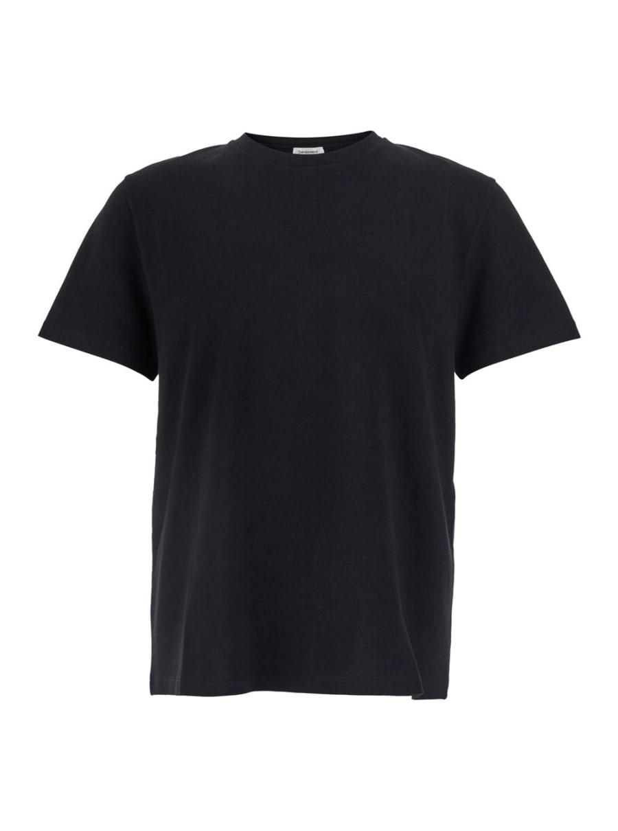 Saint Laurent T-Shirt girocollo con logo ricamato sul retro in cotone nera uomo
