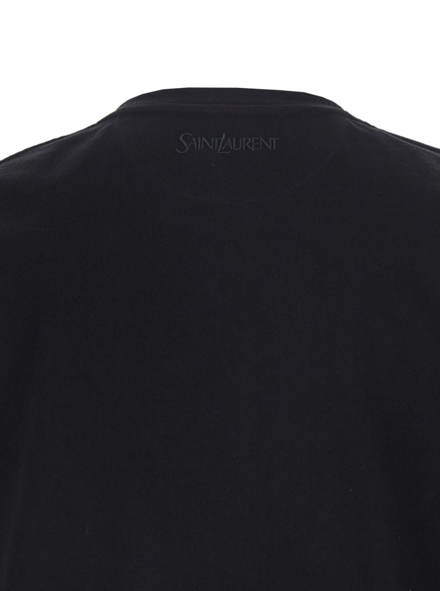 Saint Laurent T-Shirt girocollo con logo ricamato sul retro in cotone nera uomo, view 3