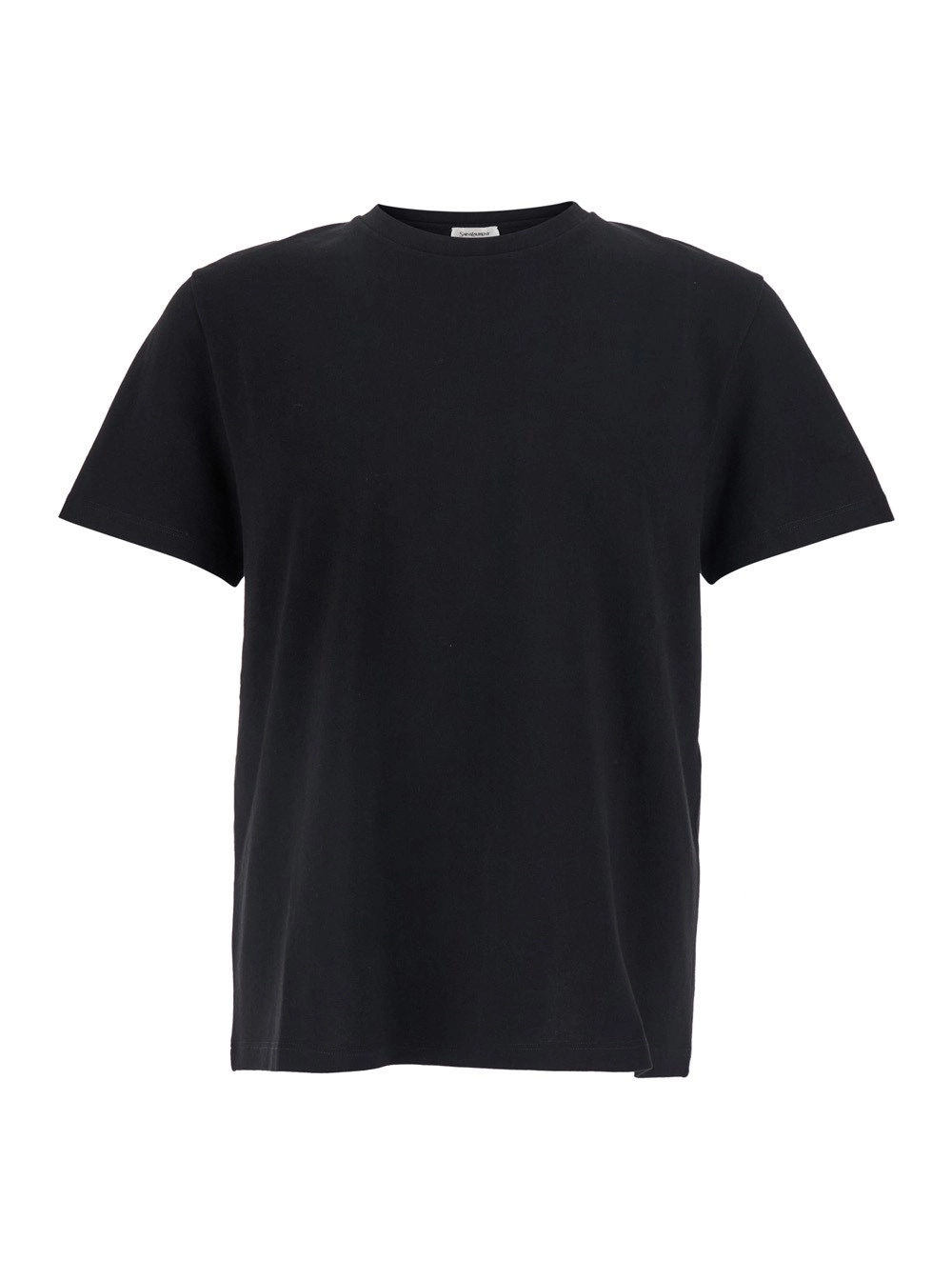 Saint Laurent T-Shirt girocollo con logo ricamato sul retro in cotone nera uomo
