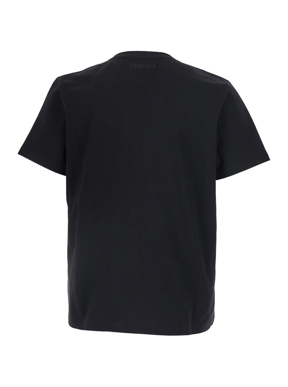 Saint Laurent T-Shirt girocollo con logo ricamato sul retro in cotone nera uomo, view 2