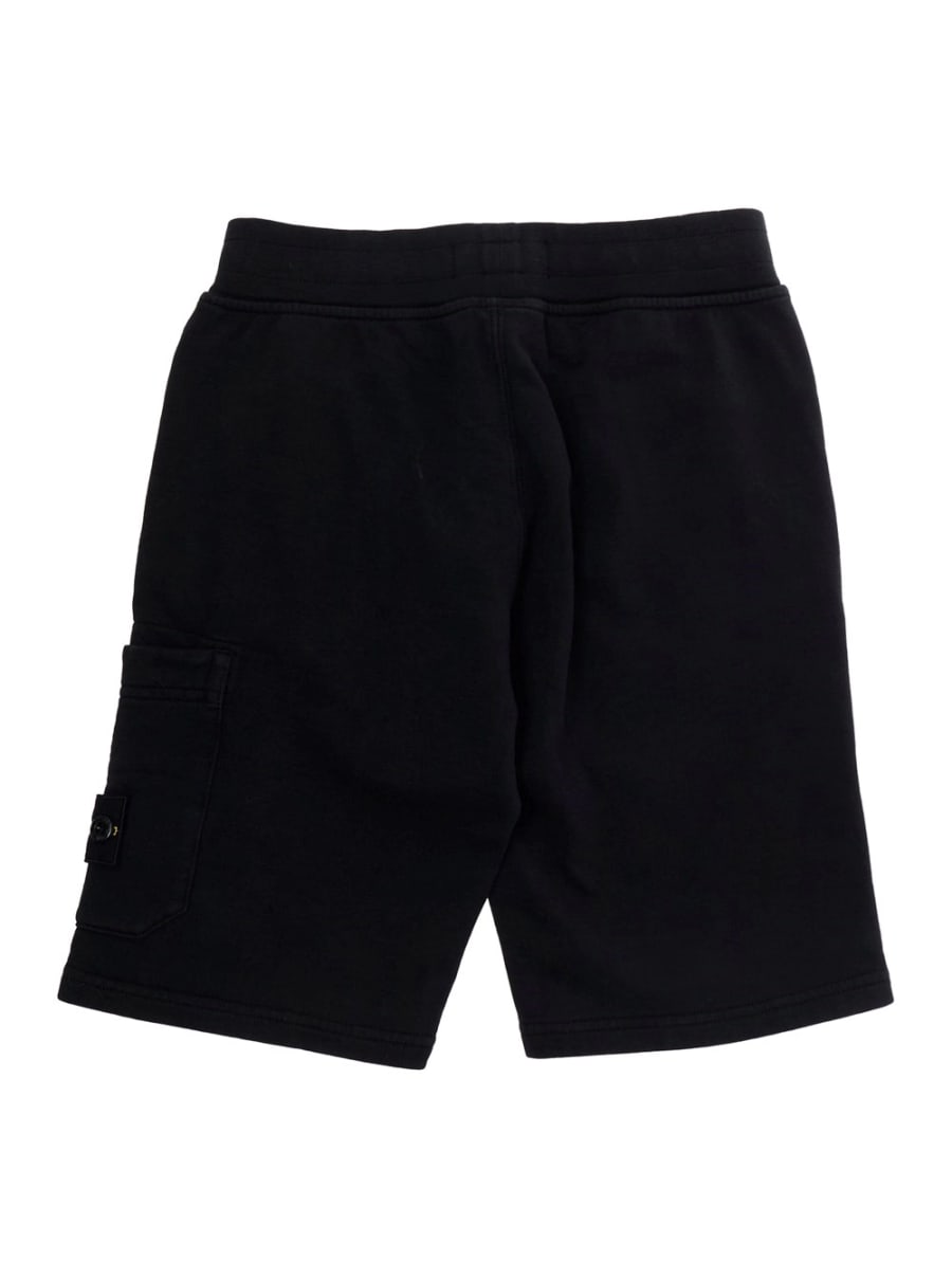 Stone island kids Bermuda Neri con Patch Logo sulla Gamba e Taschino sul Retro in Cotone Bambino, view 2