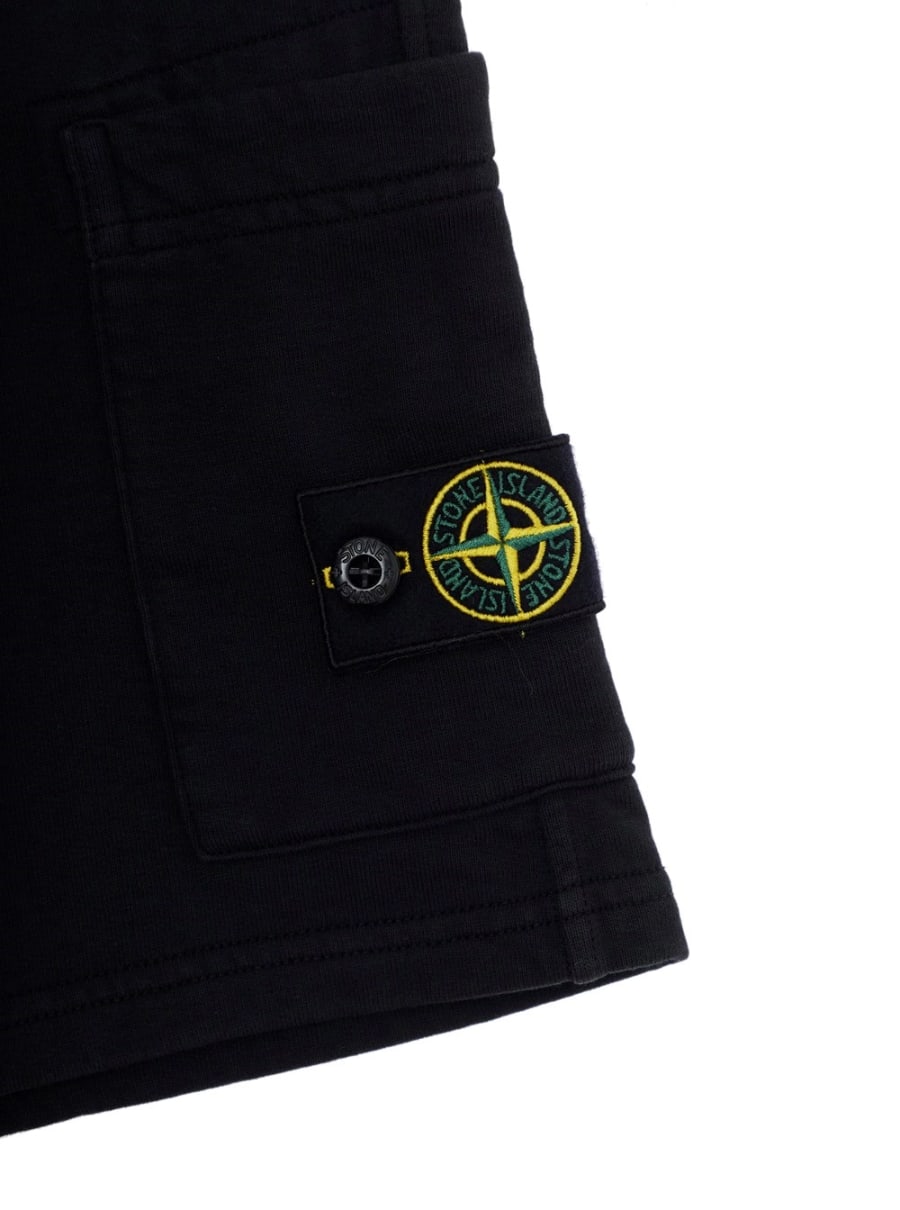 Stone island kids Bermuda Neri con Patch Logo sulla Gamba e Taschino sul Retro in Cotone Bambino, view 3