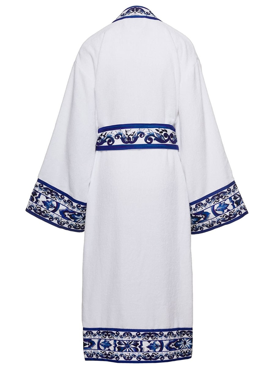 Dolce & gabbana casa Accappatoio a Kimono con Rifiniture Blu Mediterraneo e Cotone Bianco Unisex, view 2