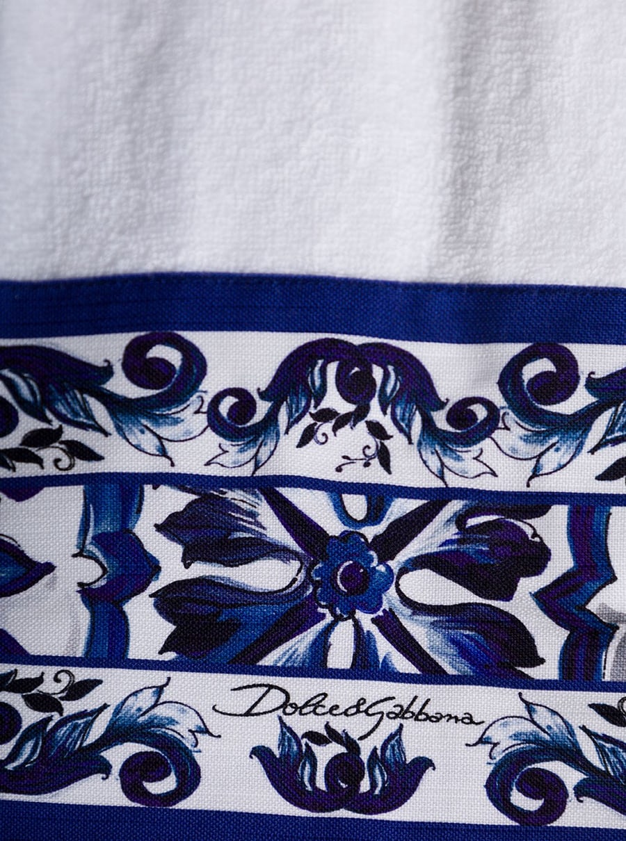 Dolce & gabbana casa Accappatoio a Kimono con Rifiniture Blu Mediterraneo e Cotone Bianco Unisex, view 3