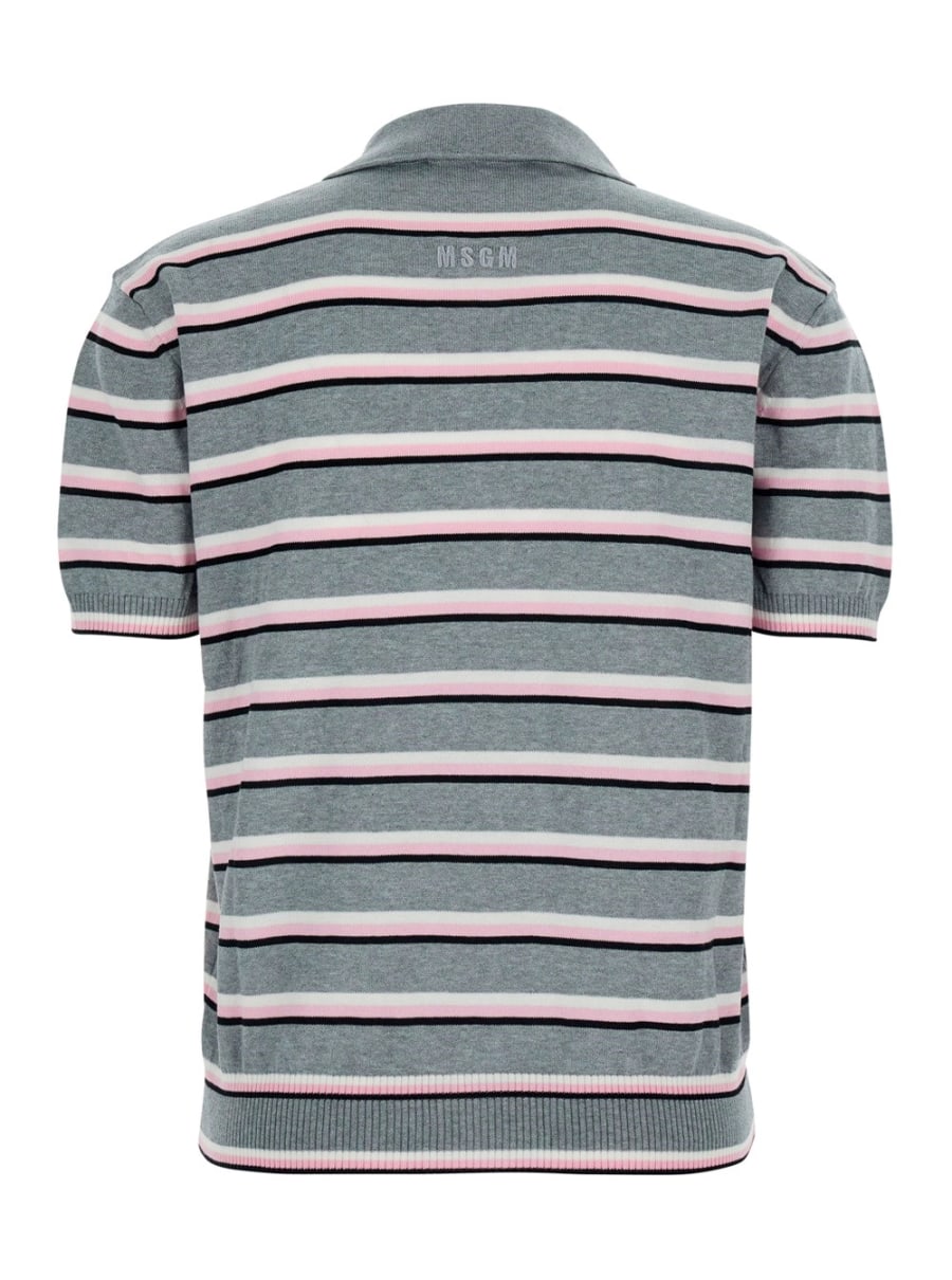 Msgm Polo con Dettagli a Coste e motivo a righe all-over in Cotone Grigio Donna, view 2
