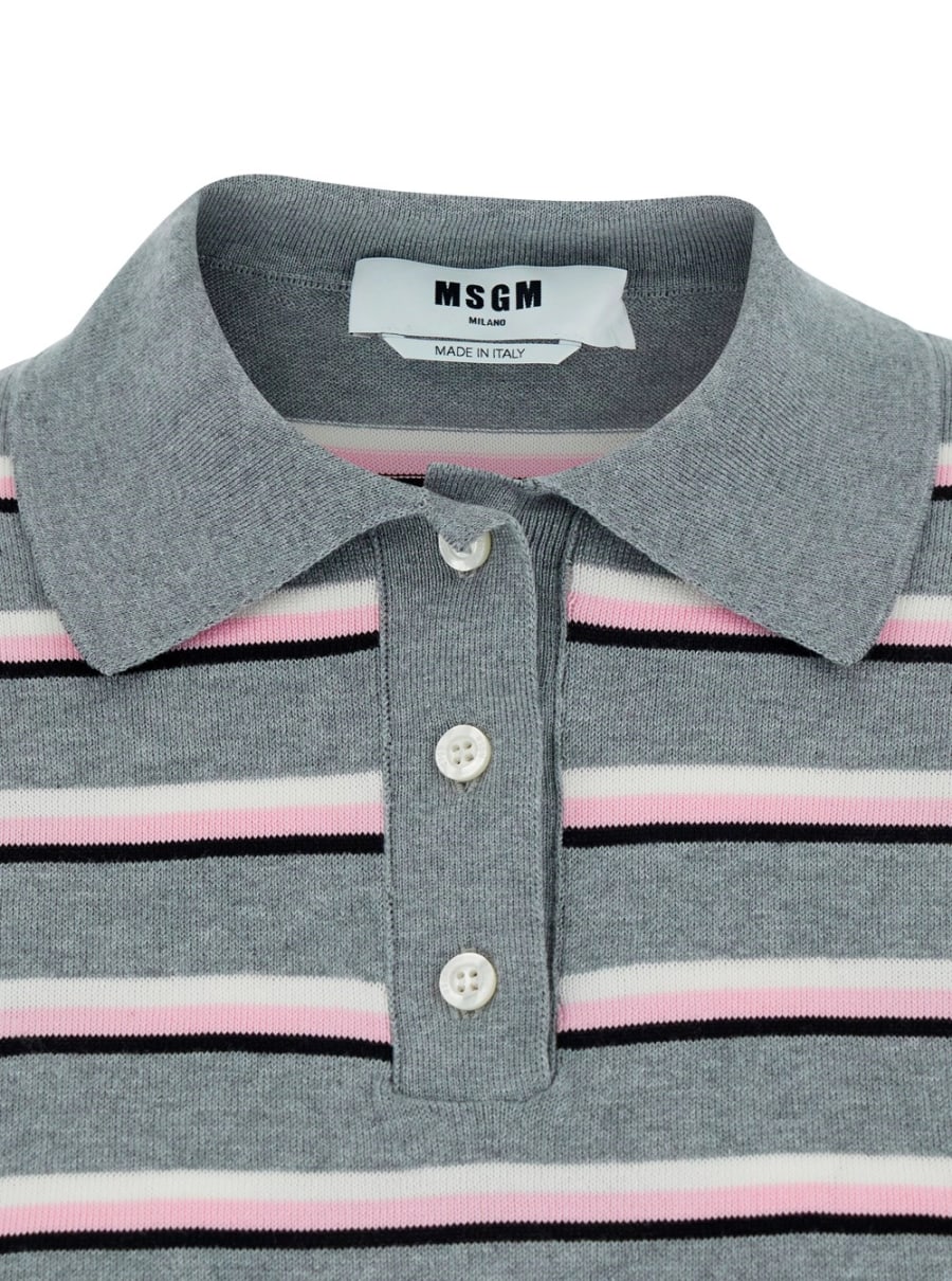 Msgm Polo con Dettagli a Coste e motivo a righe all-over in Cotone Grigio Donna, view 3