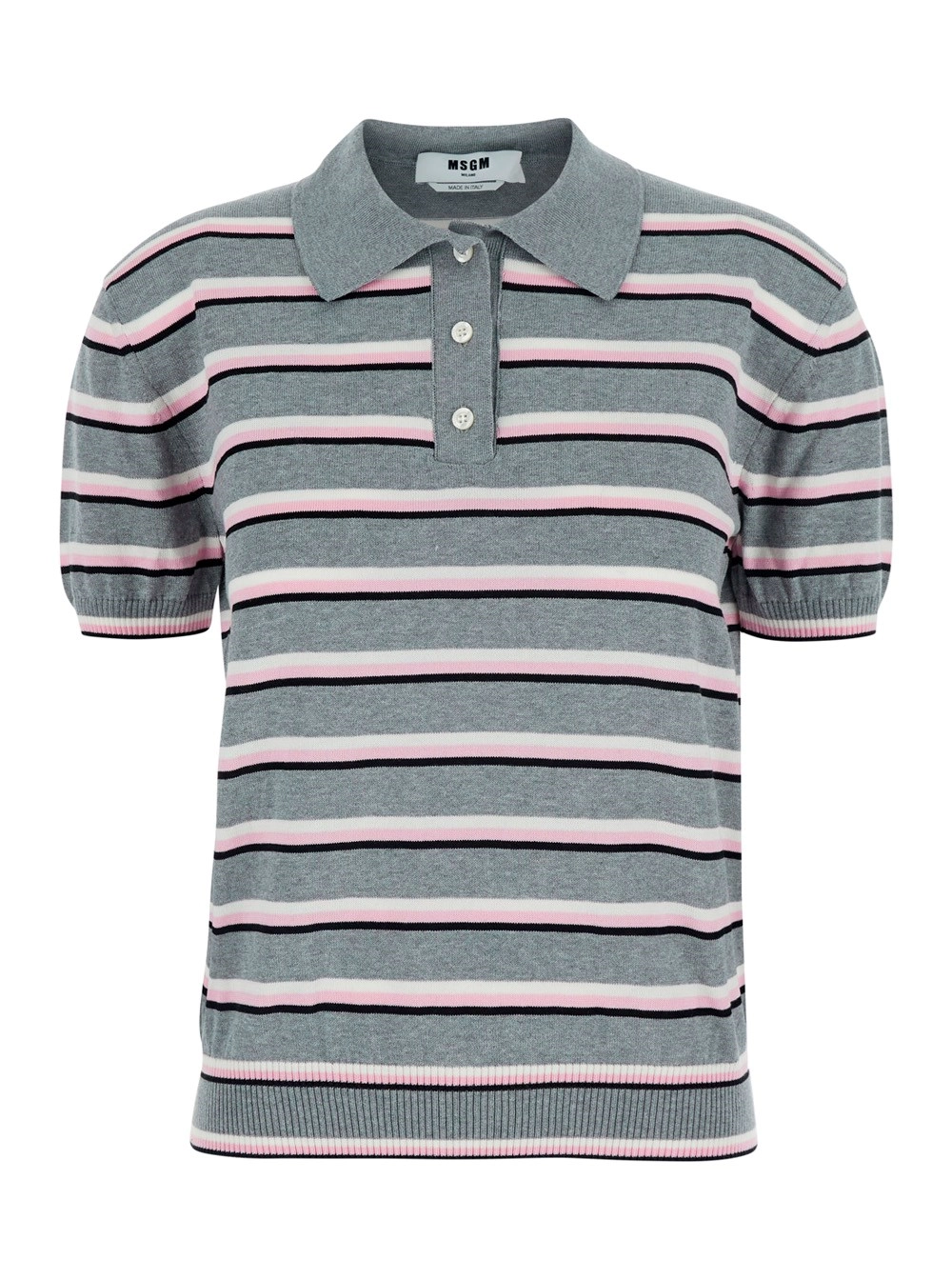 Msgm Polo con Dettagli a Coste e motivo a righe all-over in Cotone Grigio Donna