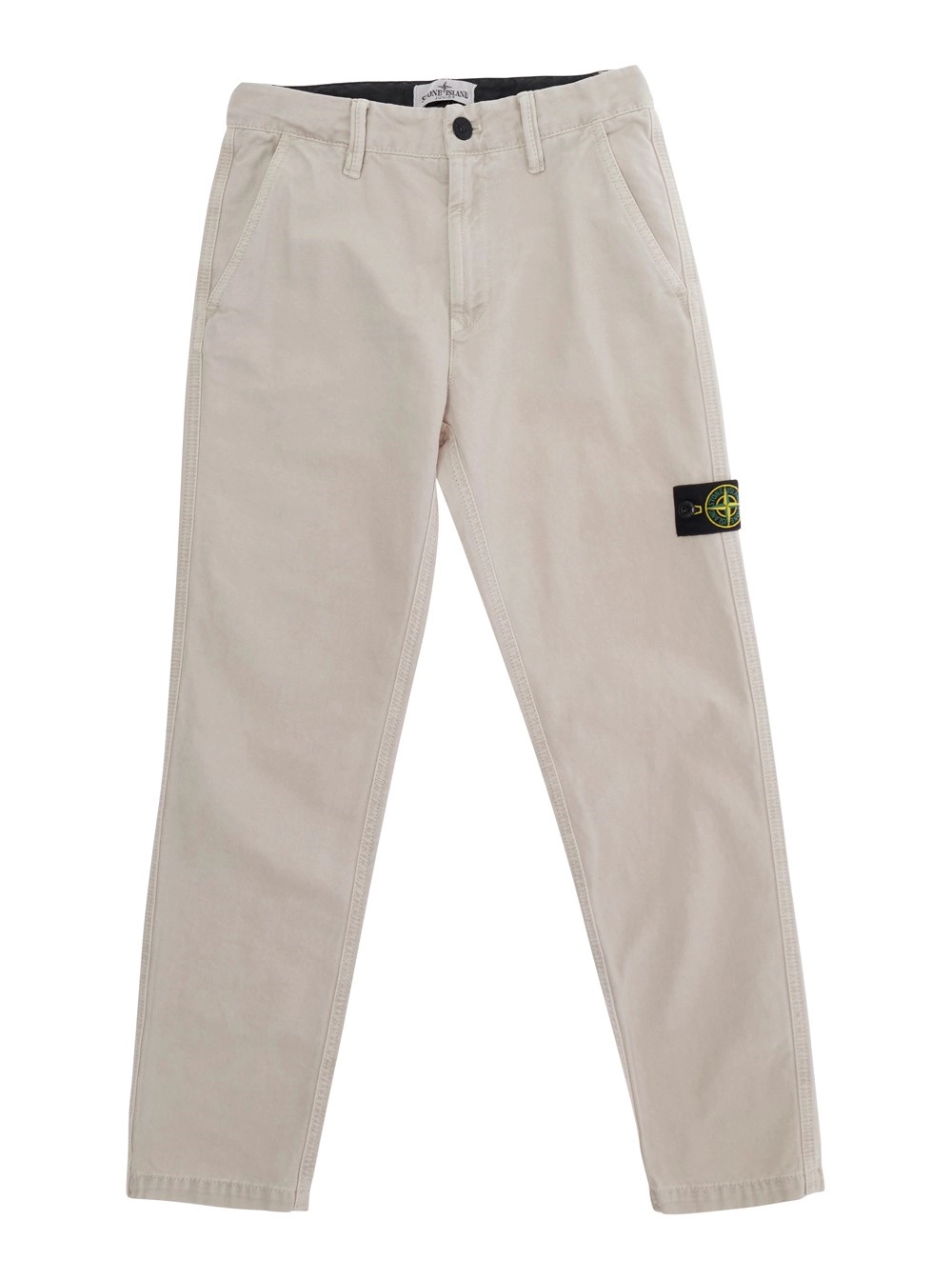 Stone island kids Pantaloni con patch logo sul fronte in tessuto tecnico beige bambino