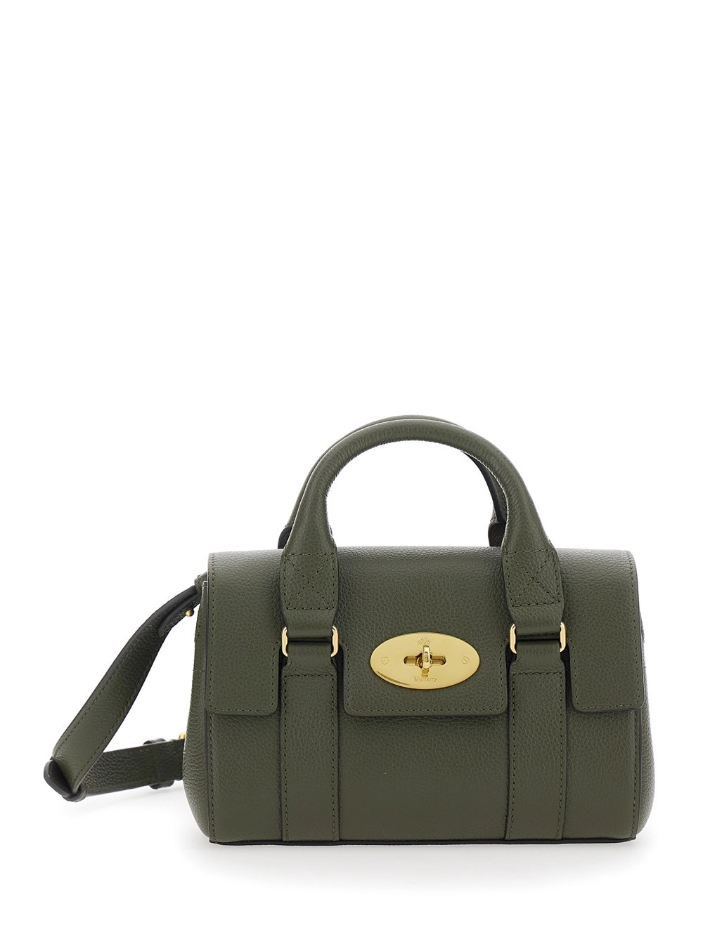 Mulberry Borsa a Mano 'Bayswater Mini' con Chiusura a Girello in Pelle Martellata Verde Donna
