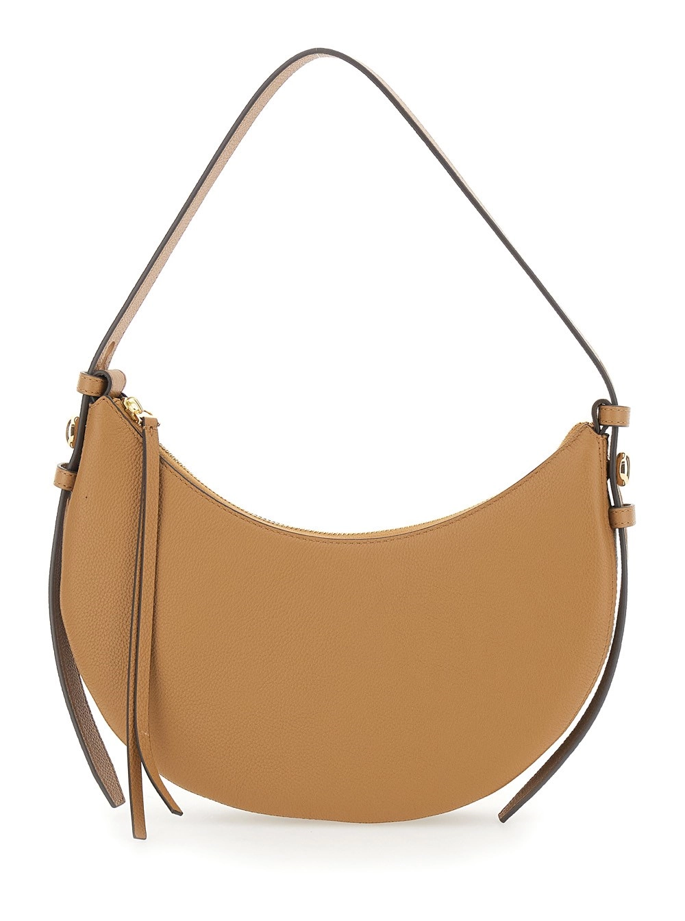 Tory Burch Borsa a Spalla 'Romy Half Moon' con Tracolla Regolabile e Removibile e Design a Mezzaluna in Pelle Martellata Beige Donna