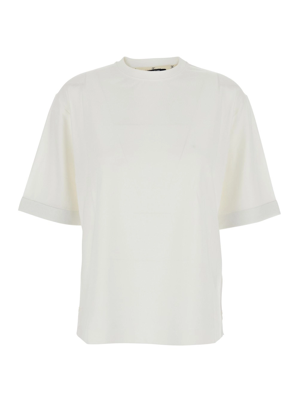 Jacquemus T-shirt 'LE TSHIRT VENTADOU' girocollo con logo in gros grain sul retro in tessuto bianca donna