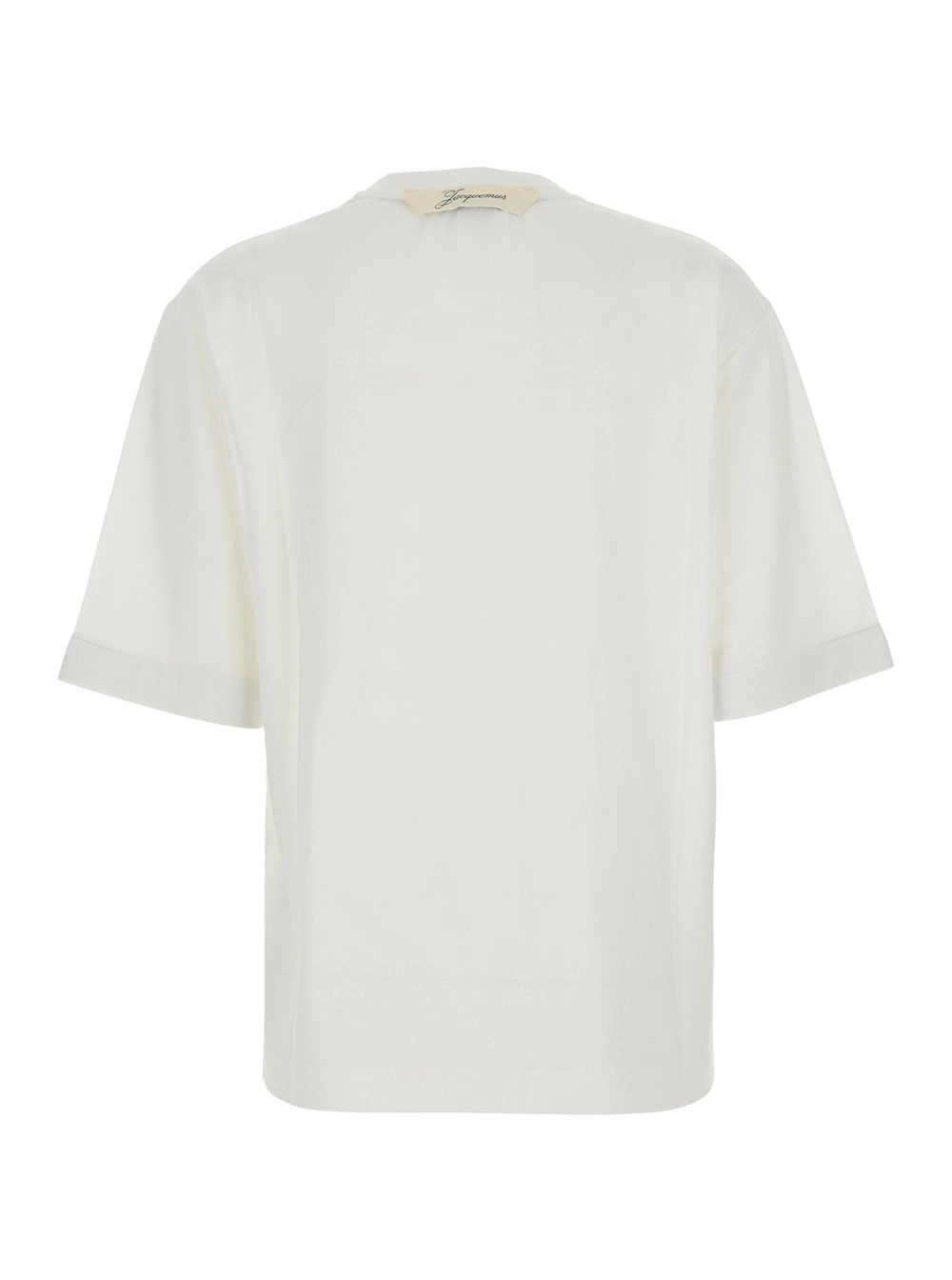 Jacquemus T-shirt 'LE TSHIRT VENTADOU' girocollo con logo in gros grain sul retro in tessuto bianca donna, view 2