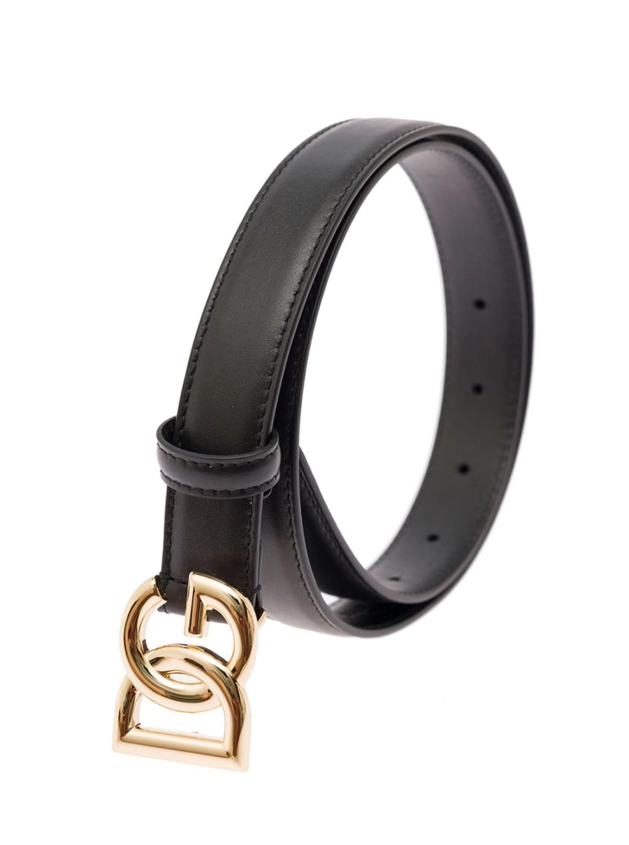 Dolce & Gabbana Cintura Sottile con Fibbia DG in Metallo Dorato Nero in Pelle Donna, view 2