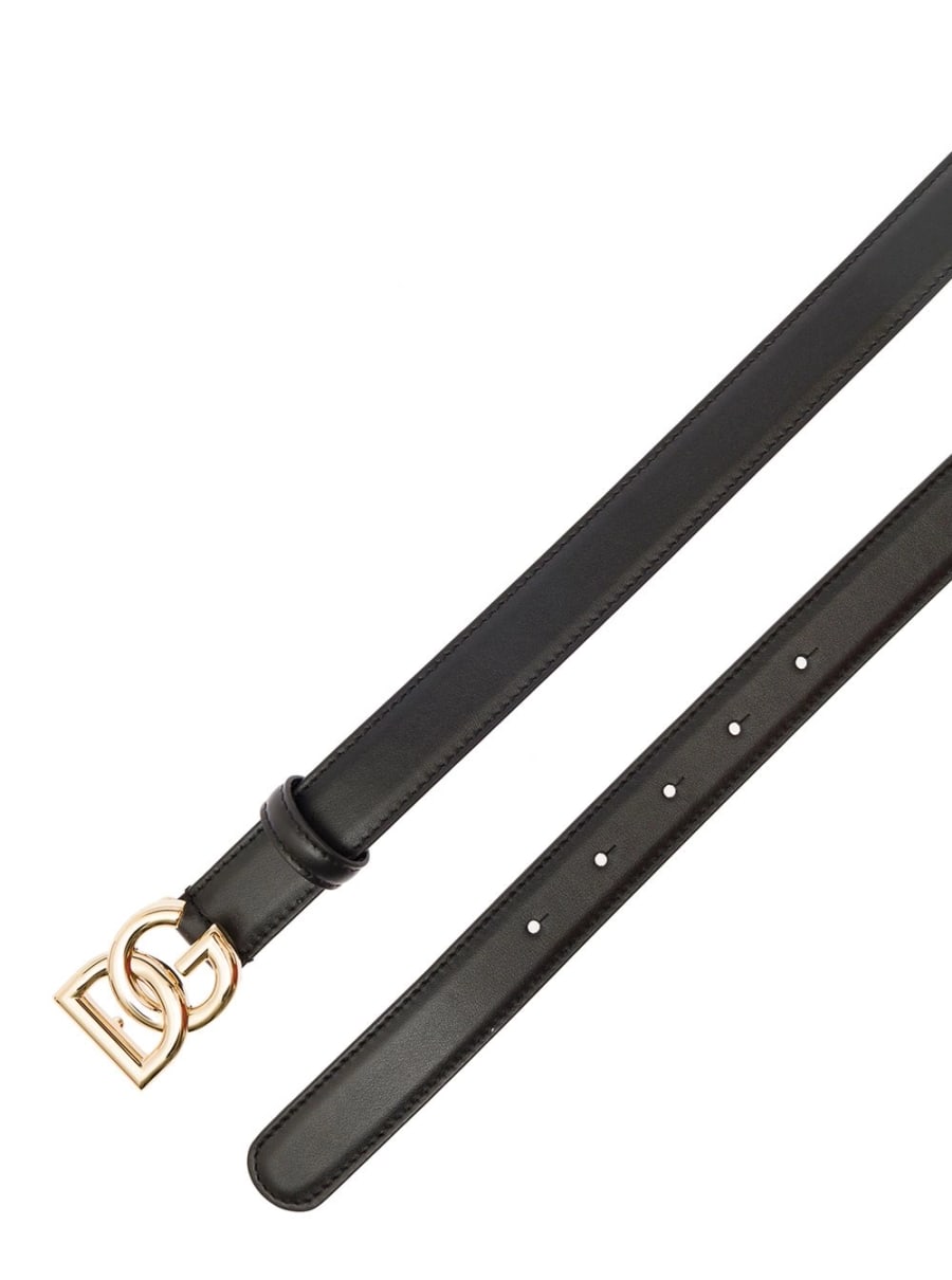 Dolce & Gabbana Cintura Sottile con Fibbia DG in Metallo Dorato Nero in Pelle Donna, view 3