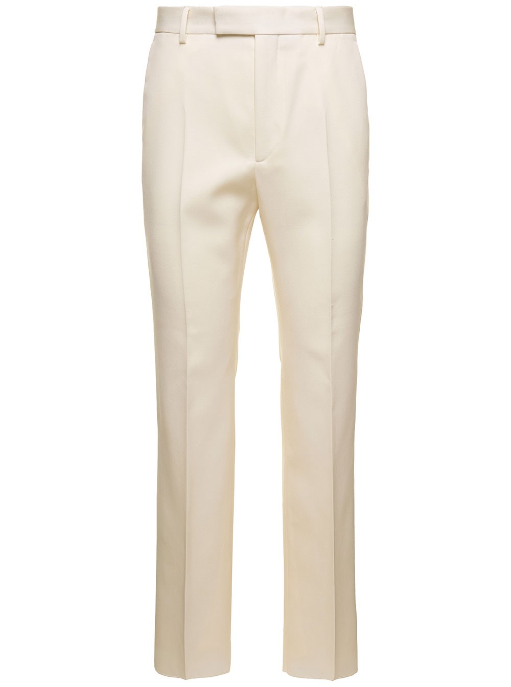 Gucci Pantalone a Gamba Dritta con Patch Gucci Cities in Lana Bianca Uomo