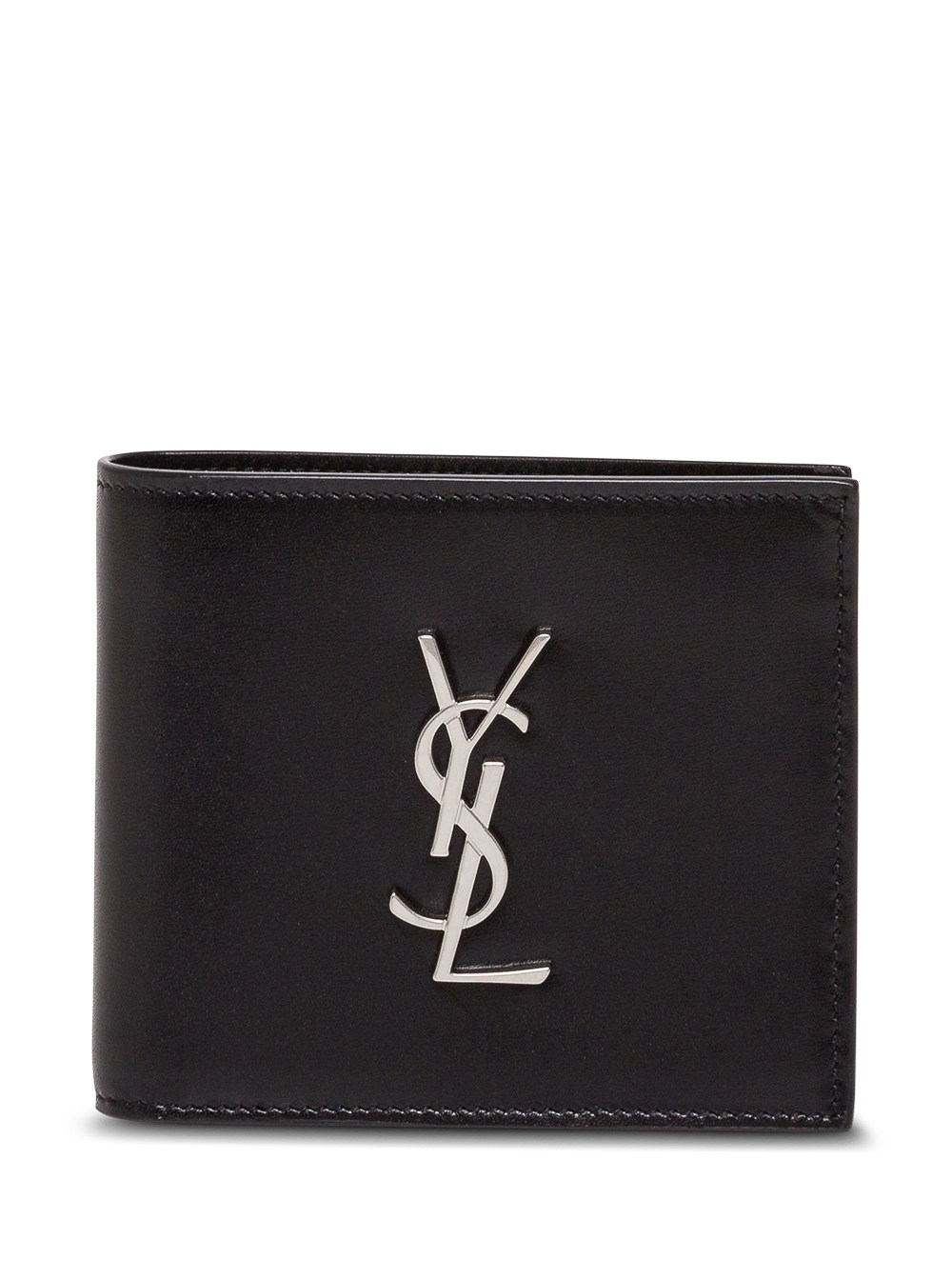 Saint Laurent Portafoglio Bifold in Pelle Nera e Logo in Metallo Saint Laurent Uomo