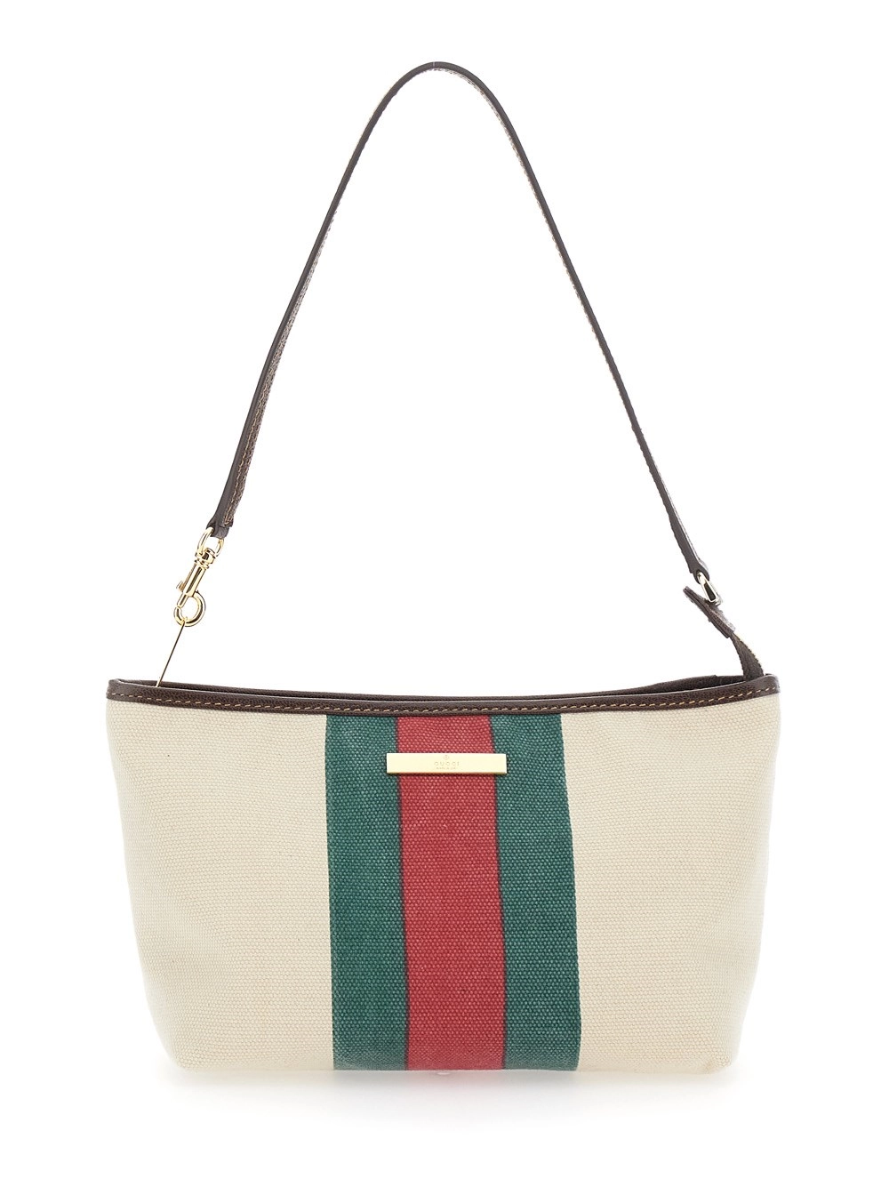 Gucci Borsa a spalla con dettaglio Web e placca logo in tessuto Bianca donna