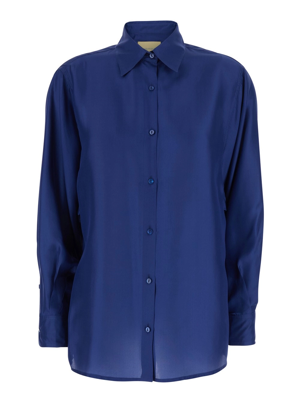 Momonì Camicia con colletto classico in seta blu donna
