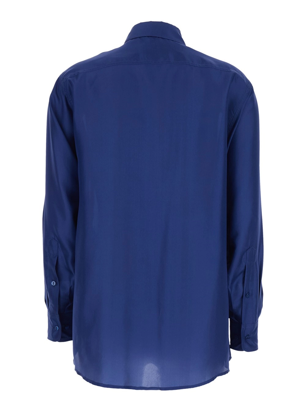 Momonì Camicia con colletto classico in seta blu donna, view 2