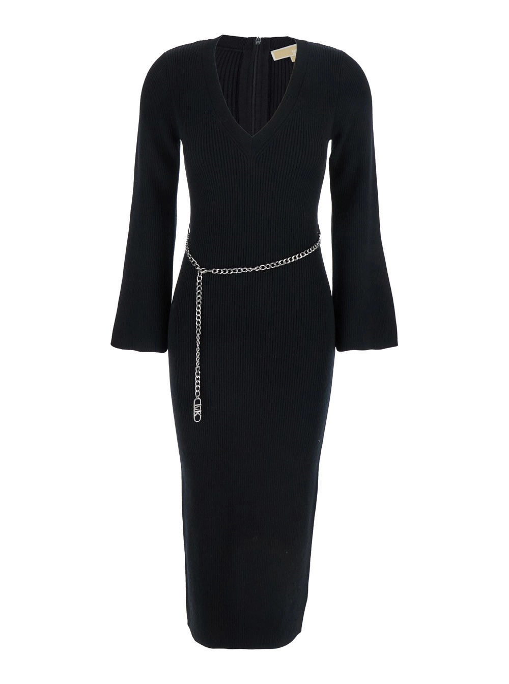 Michael michael kors Abito con Cintura a Catena e Placca Logo sul Retro in Misto Lana Stretch Nero Donna