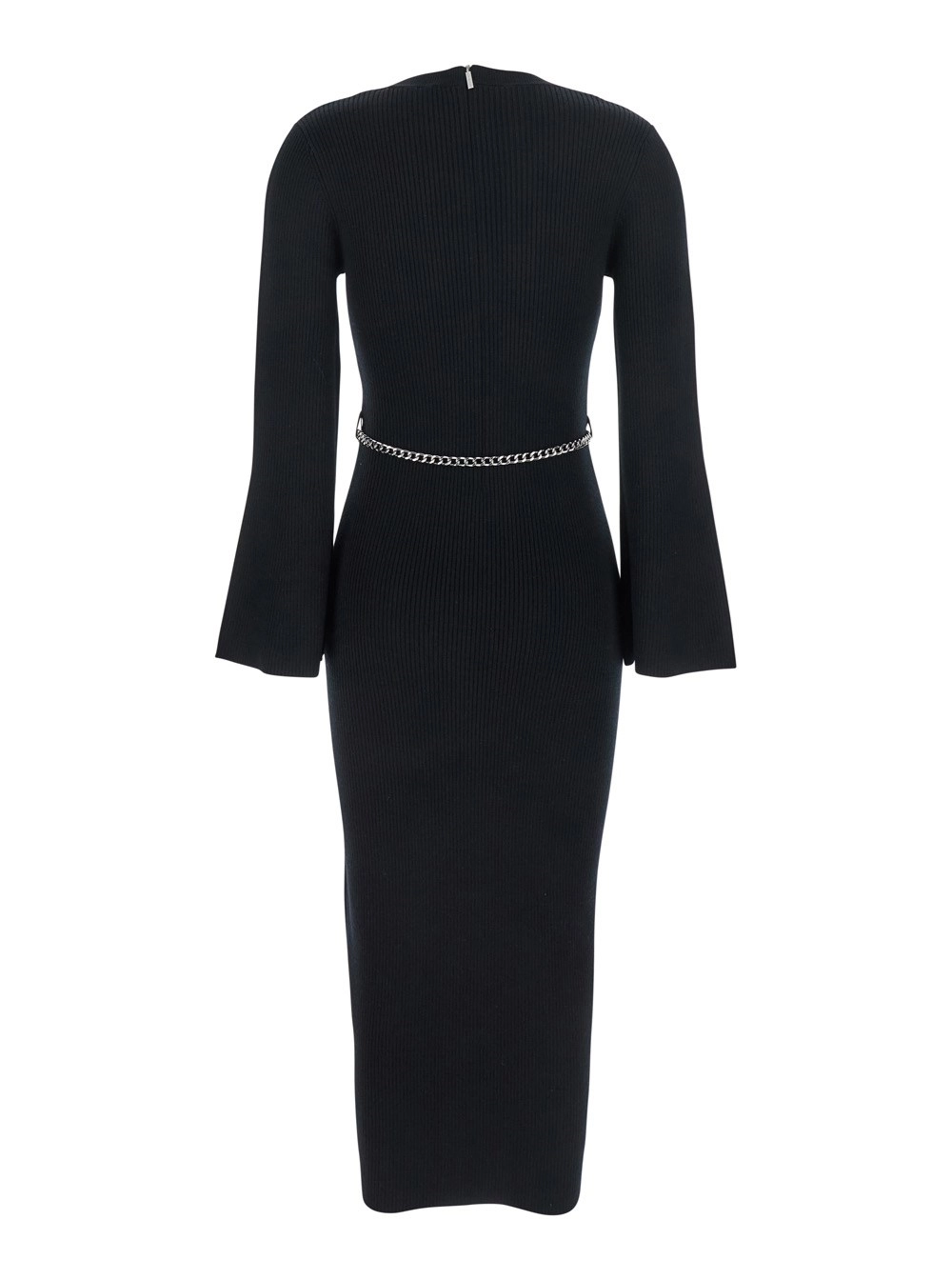 Michael michael kors Abito con Cintura a Catena e Placca Logo sul Retro in Misto Lana Stretch Nero Donna, view 2