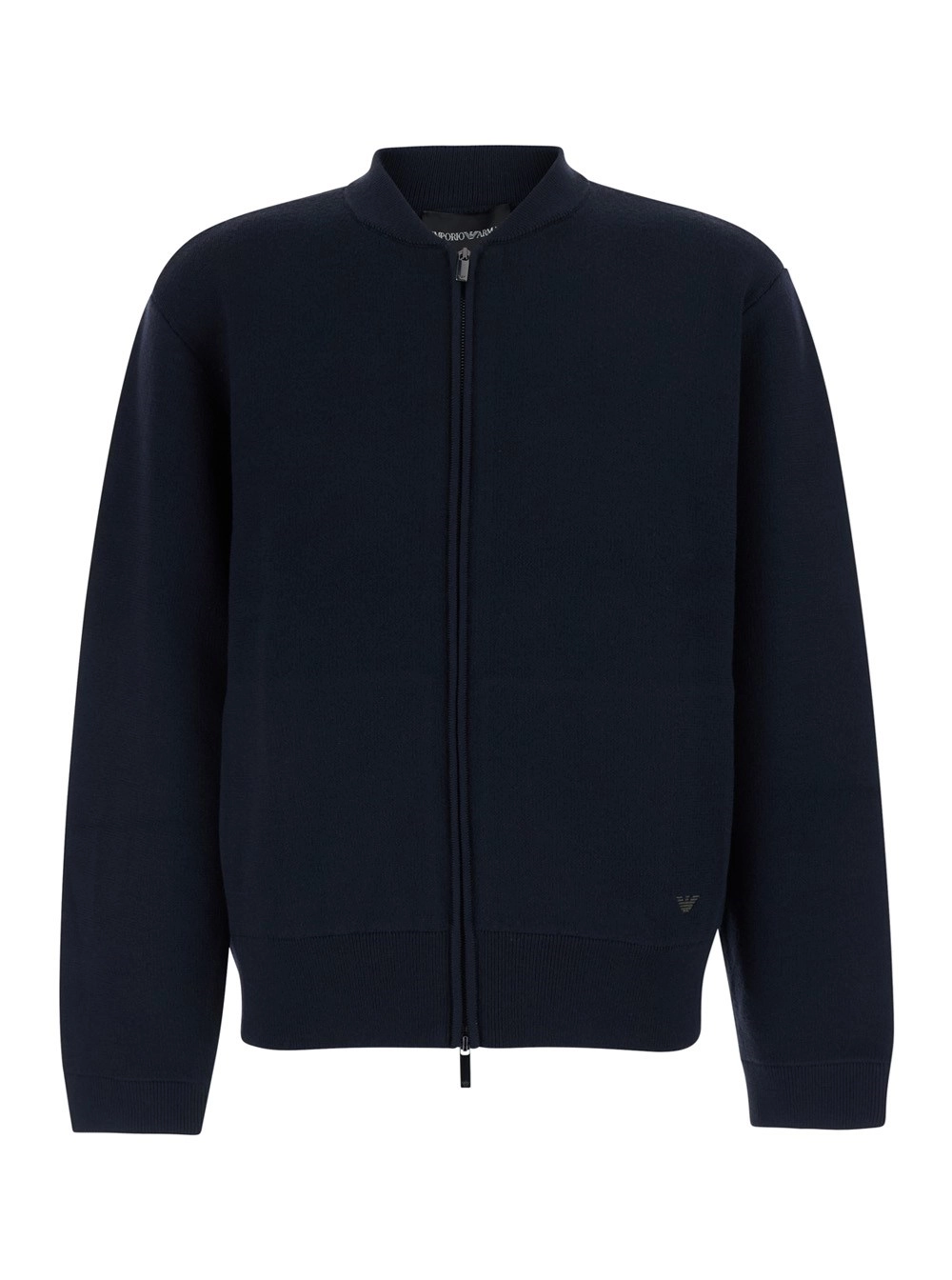 Emporio Armani Cardigan con ricamo logo sul fronte in lana blu uomo