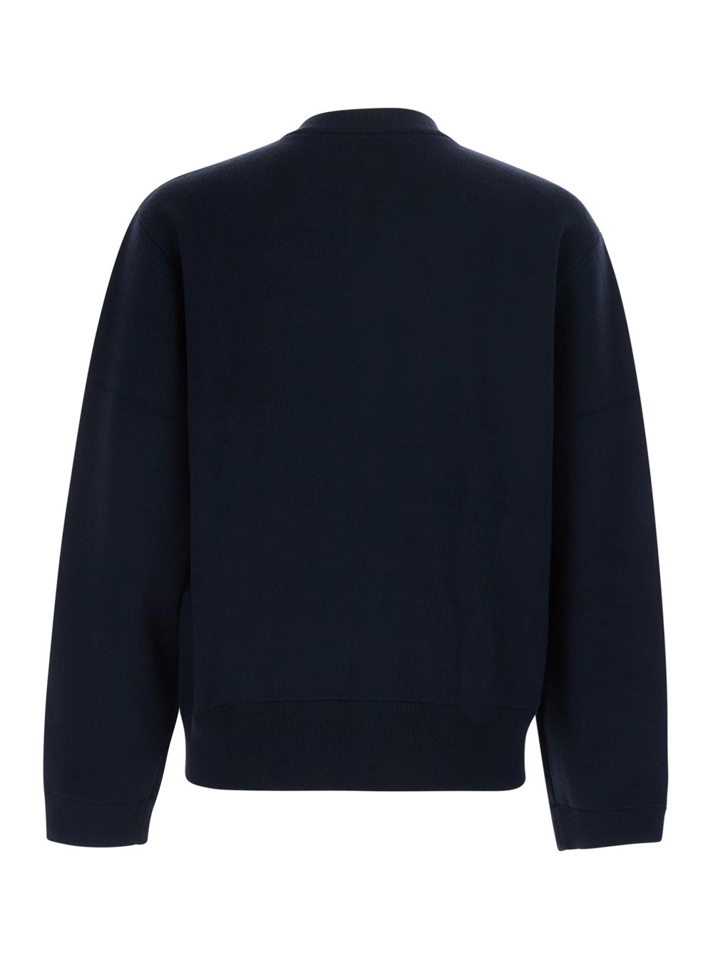 Emporio Armani Cardigan con ricamo logo sul fronte in lana blu uomo, view 2