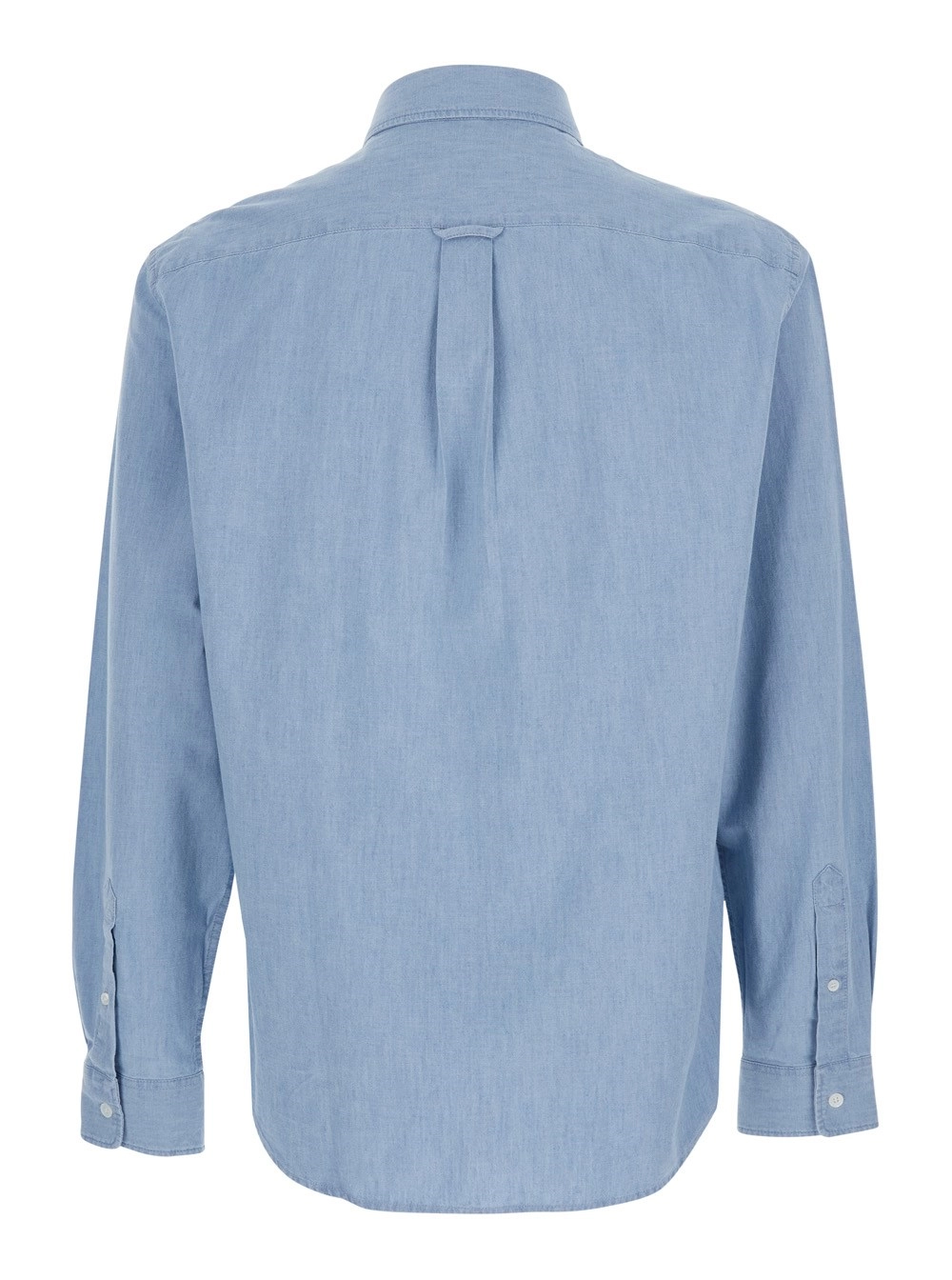 Maison kitsuné Camicia con Colletto Button Down e Ricamo Fox sulla Tasca in Cotone Azzurra Uomo, view 2