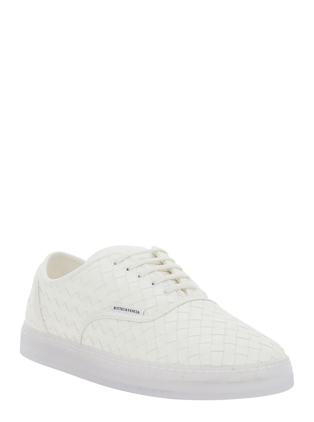 Bottega Veneta Sneaker 'Serena' con logo lettering sulla linguetta e motivo Intrecciato in pelle bianche donna, view 2