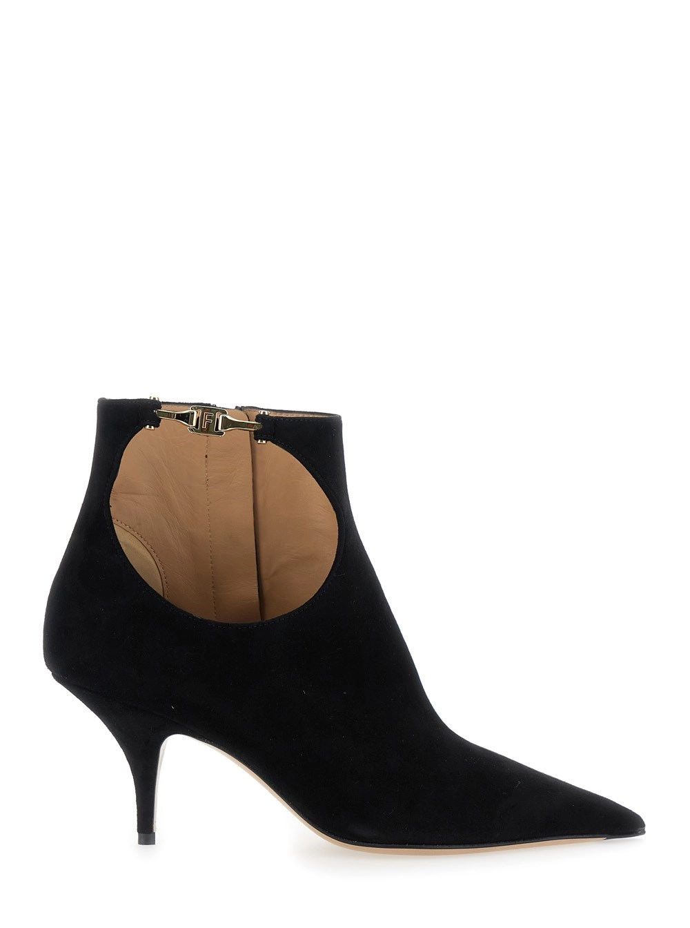 Ferragamo Stivaletti 'Agia' con Dettaglio Cut-Out e Tacco a Stiletto in Pelle Scamosciata  Neri Donna