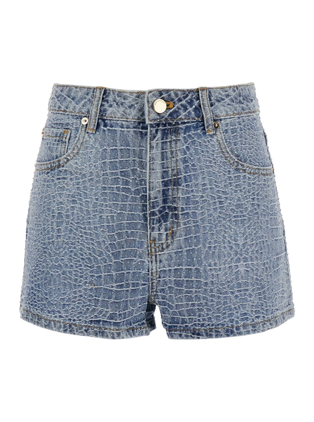 self-portrait Shorts 'Rhinestone Croc Effect' Blu Denim con Dettagli Strass - Cotone - Donna