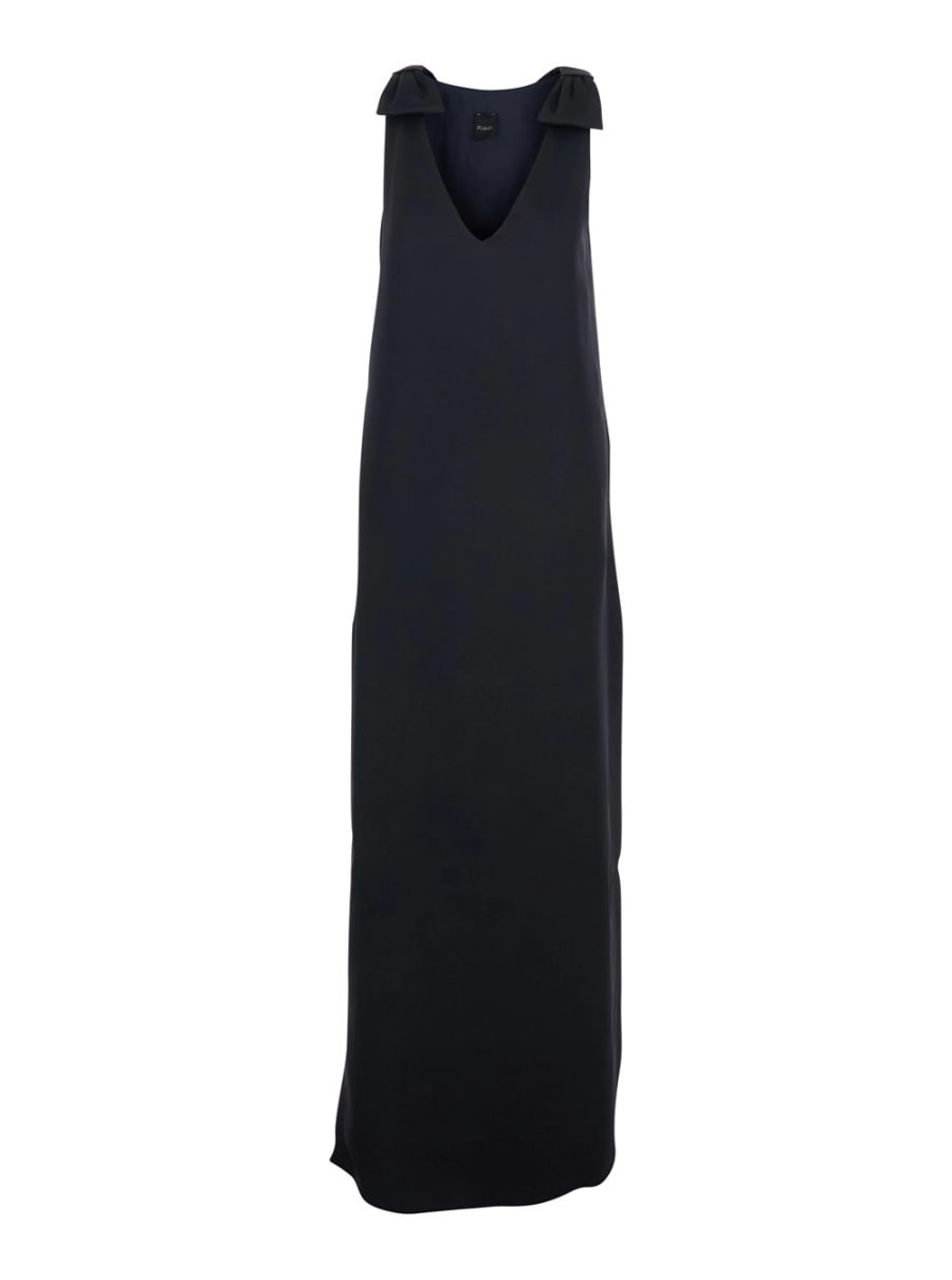 Leplain Abito Lungo Blu Scuro con Scollo a V e Spacchi Laterali in Tessuto Donna