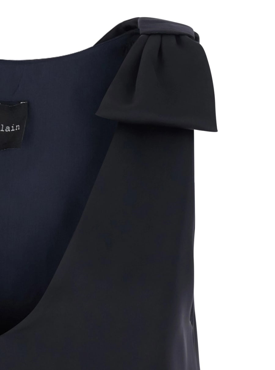 Leplain Abito Lungo Blu Scuro con Scollo a V e Spacchi Laterali in Tessuto Donna, view 3