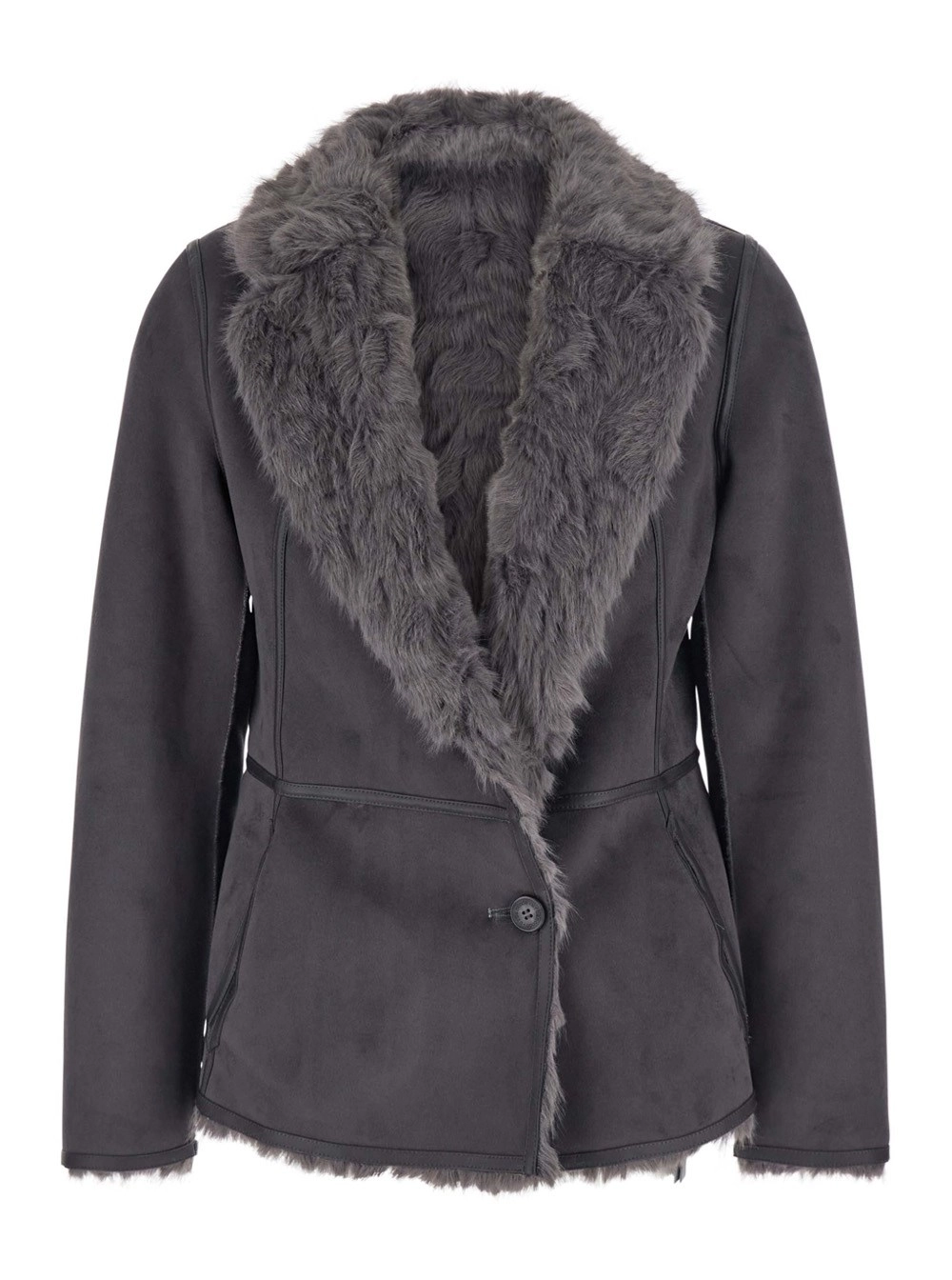 Urbancode Cappotto pelliccia con design reversibile in eco-pelliccia grigio donna