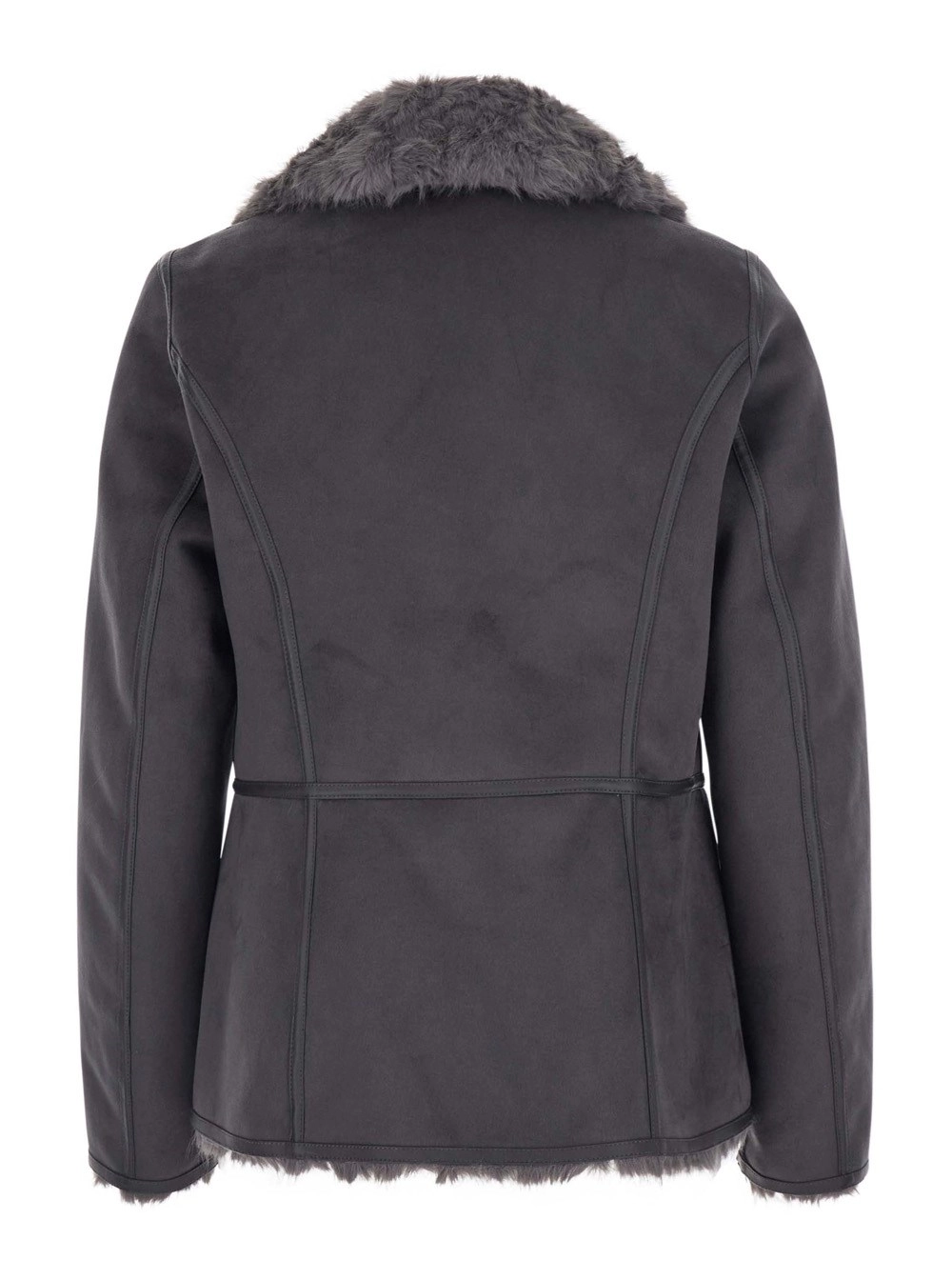 Urbancode Cappotto pelliccia con design reversibile in eco-pelliccia grigio donna, view 2