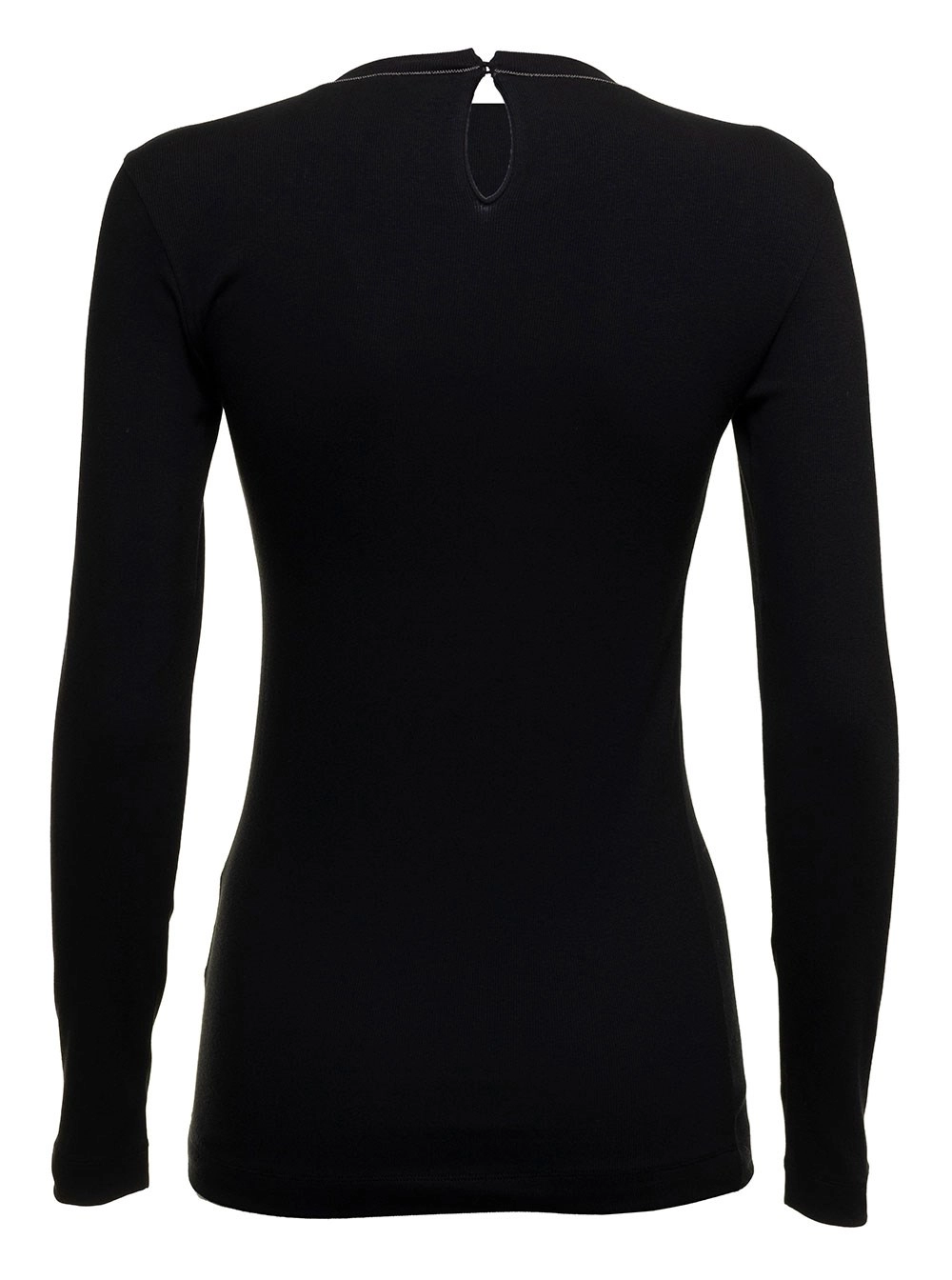 Brunello Cucinelli Maglia a Maniche Lunghe in Cotone Nero e Girocollo Monile Brunello Cucinelli Donna, view 2