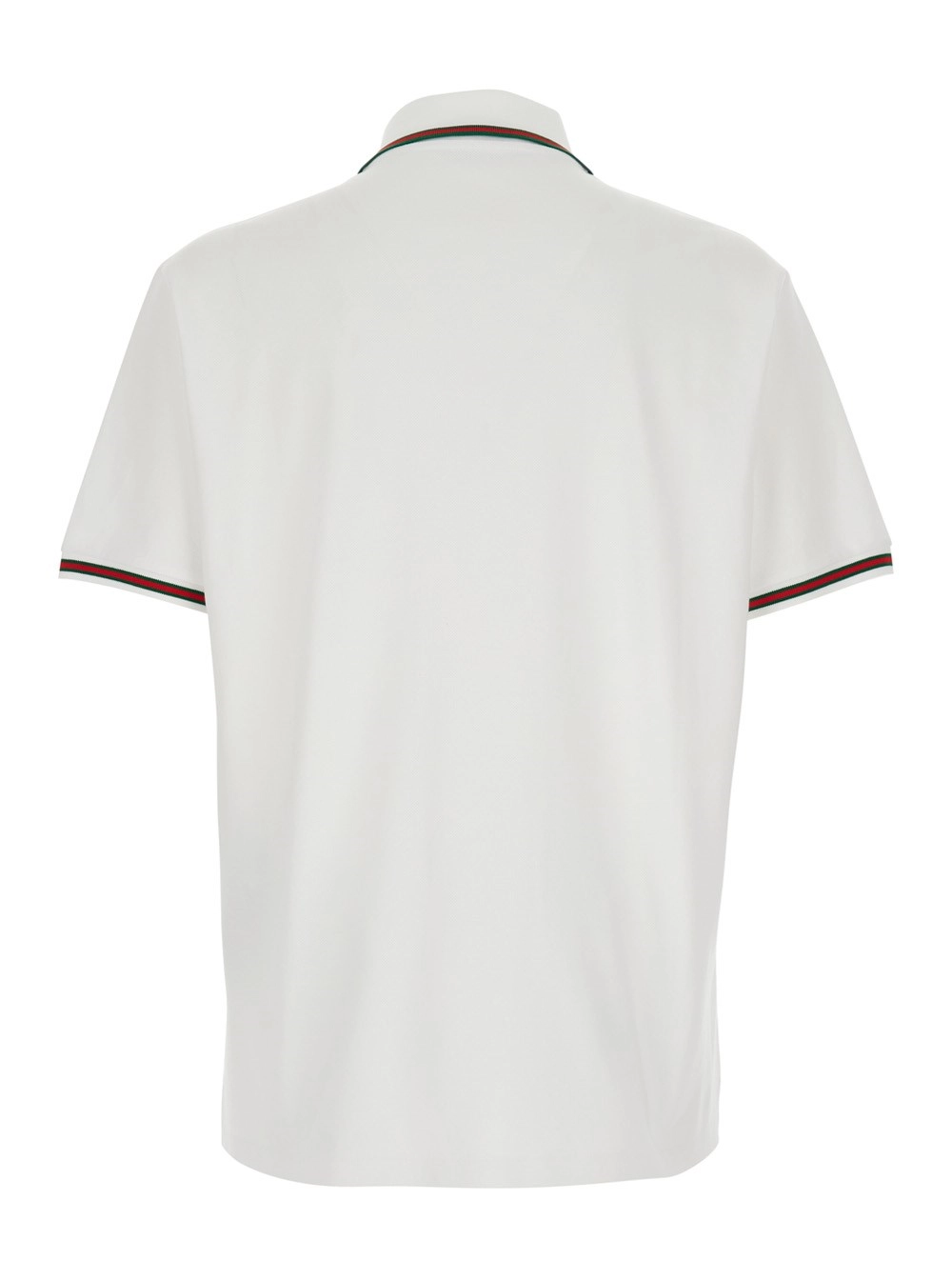Gucci Polo con Dettaglio Web su Colletto e Maniche e Logo Lettering Tono su Tono sul Fronte in Cotone Bianca Uomo, view 2