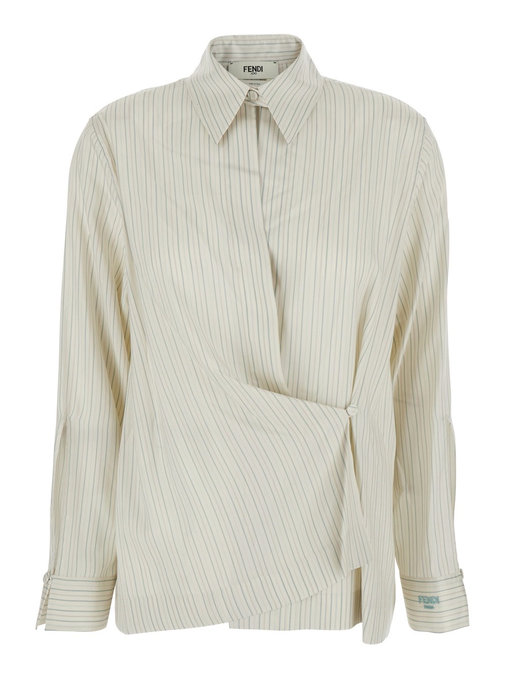 Fendi Camicia con Colletto a Punta e Chiusura Asimmetrica in Seta Bianca Donna